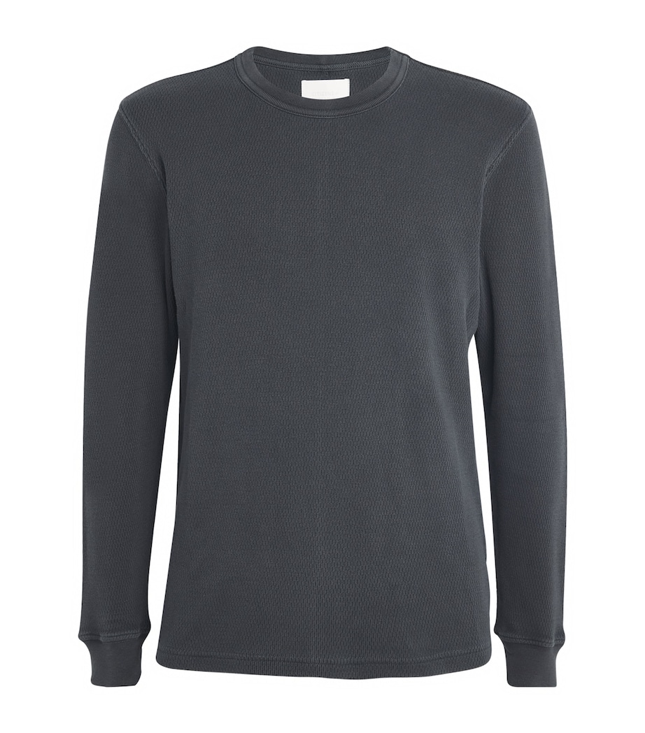 Navy Cotton Waffle-Knit Sweatshirt - Image 1