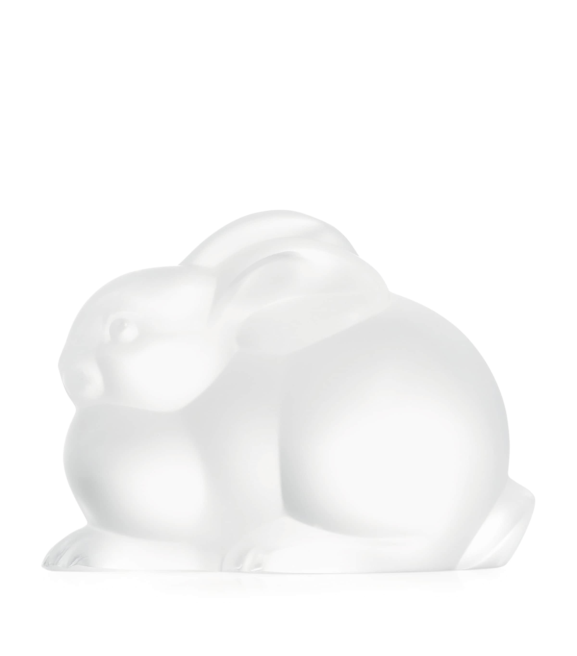 Lalique Crystal Resting Rabbit Sculpture In White