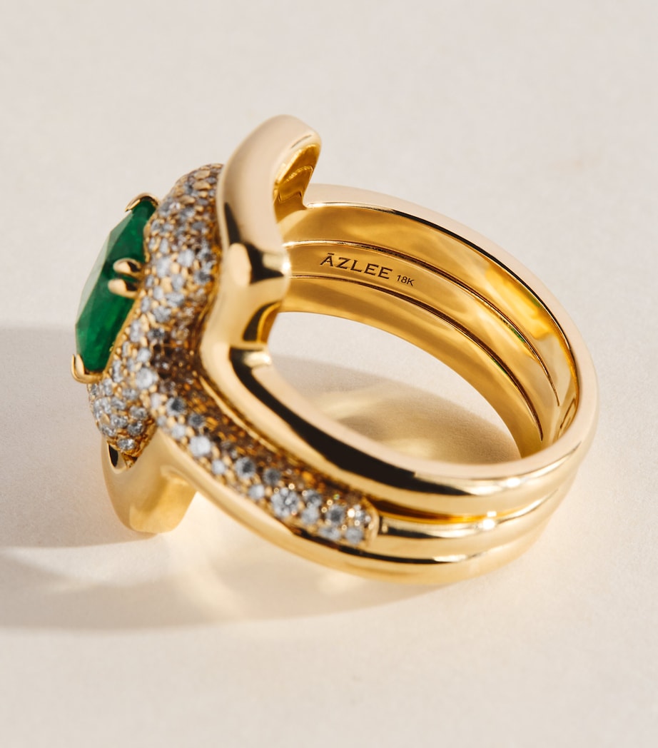 Azlee x Gemfields Yellow Gold, Pavé Diamond and Emerald Origins Contour Ring Yellow Gold Image 5