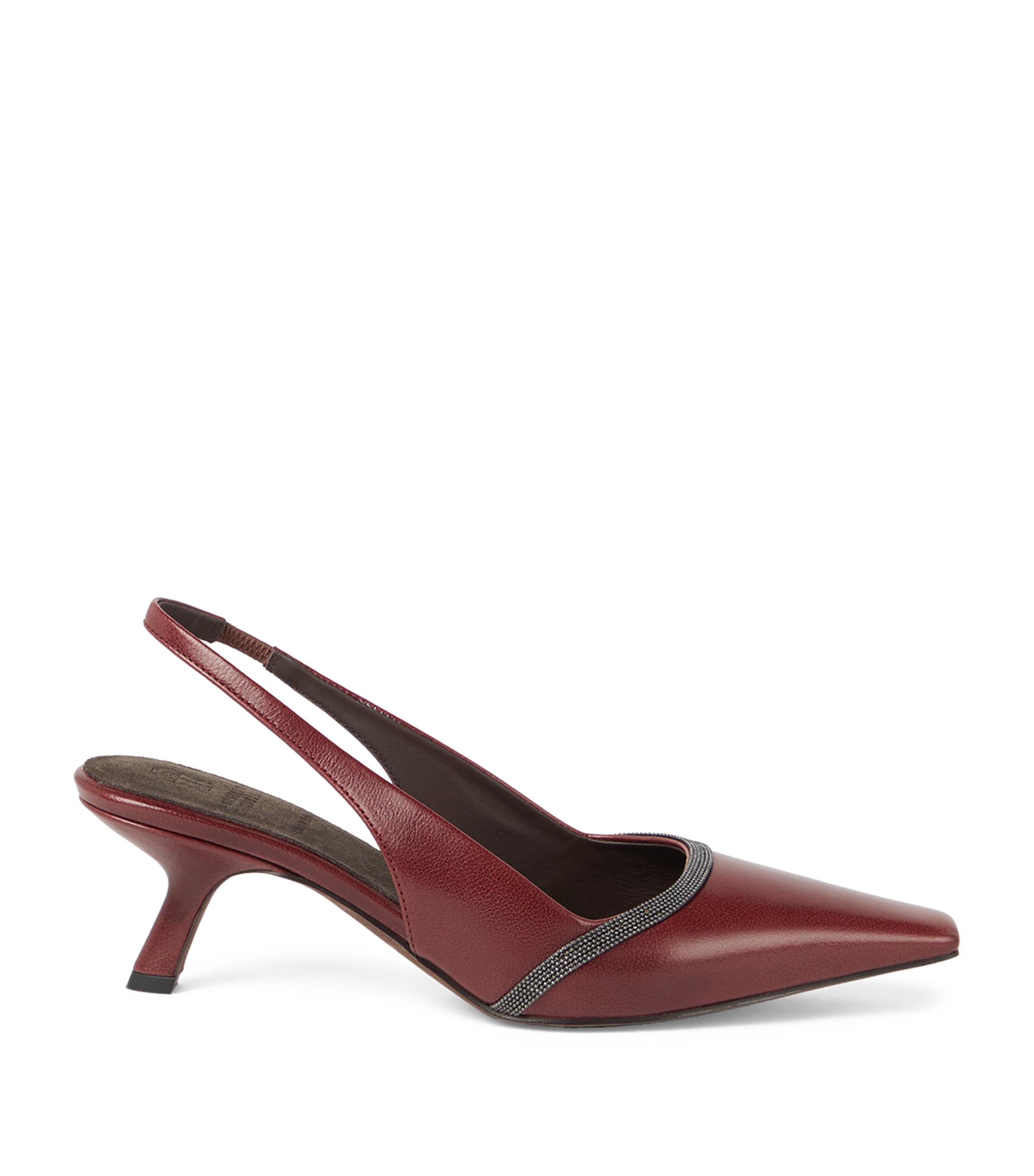 Brunello Cucinelli Leather City Slingback Heels 65 In Burgundy
