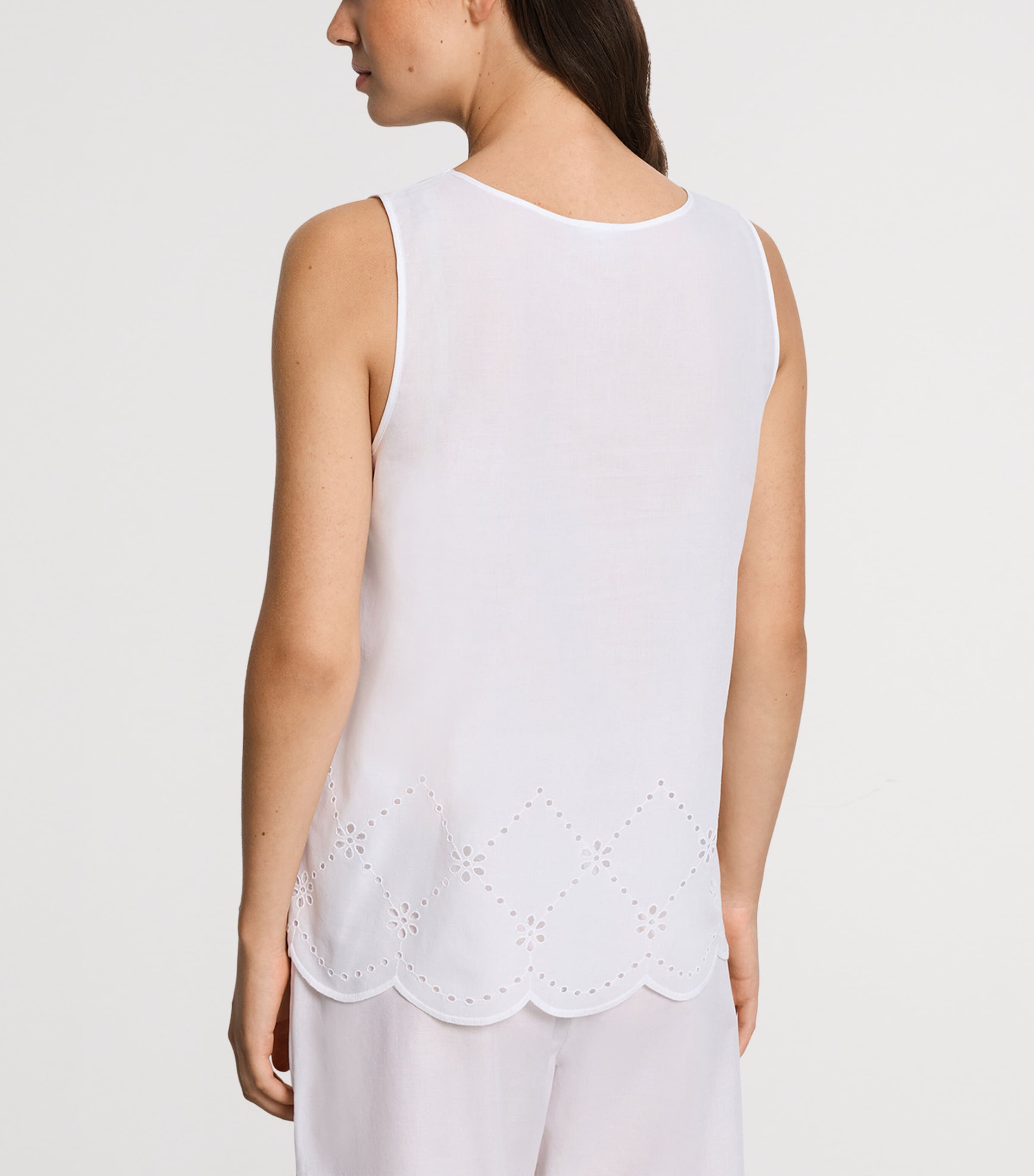 Hanro Womens Cotton Broderie Anglaise Tank Top White Image 3