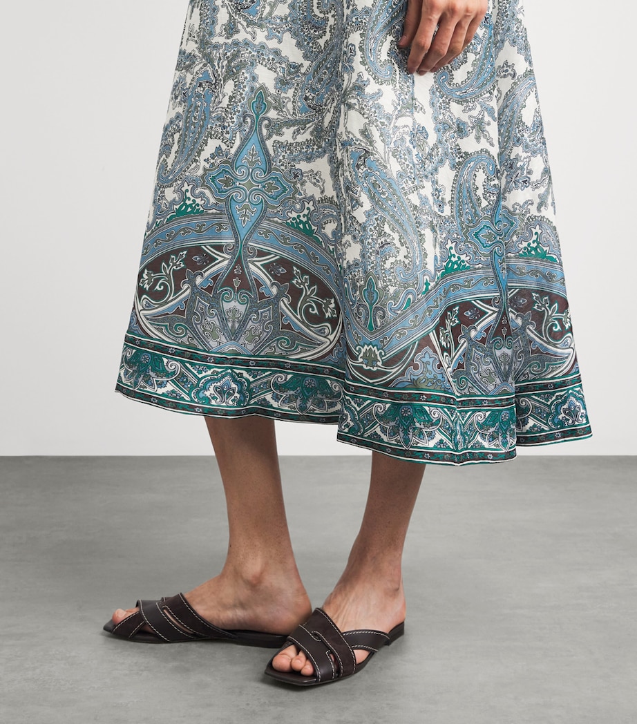 veronica beard rye floral linen dress Veronica Beard Rye Linen-Silk Midi Dress | Ecru Multi