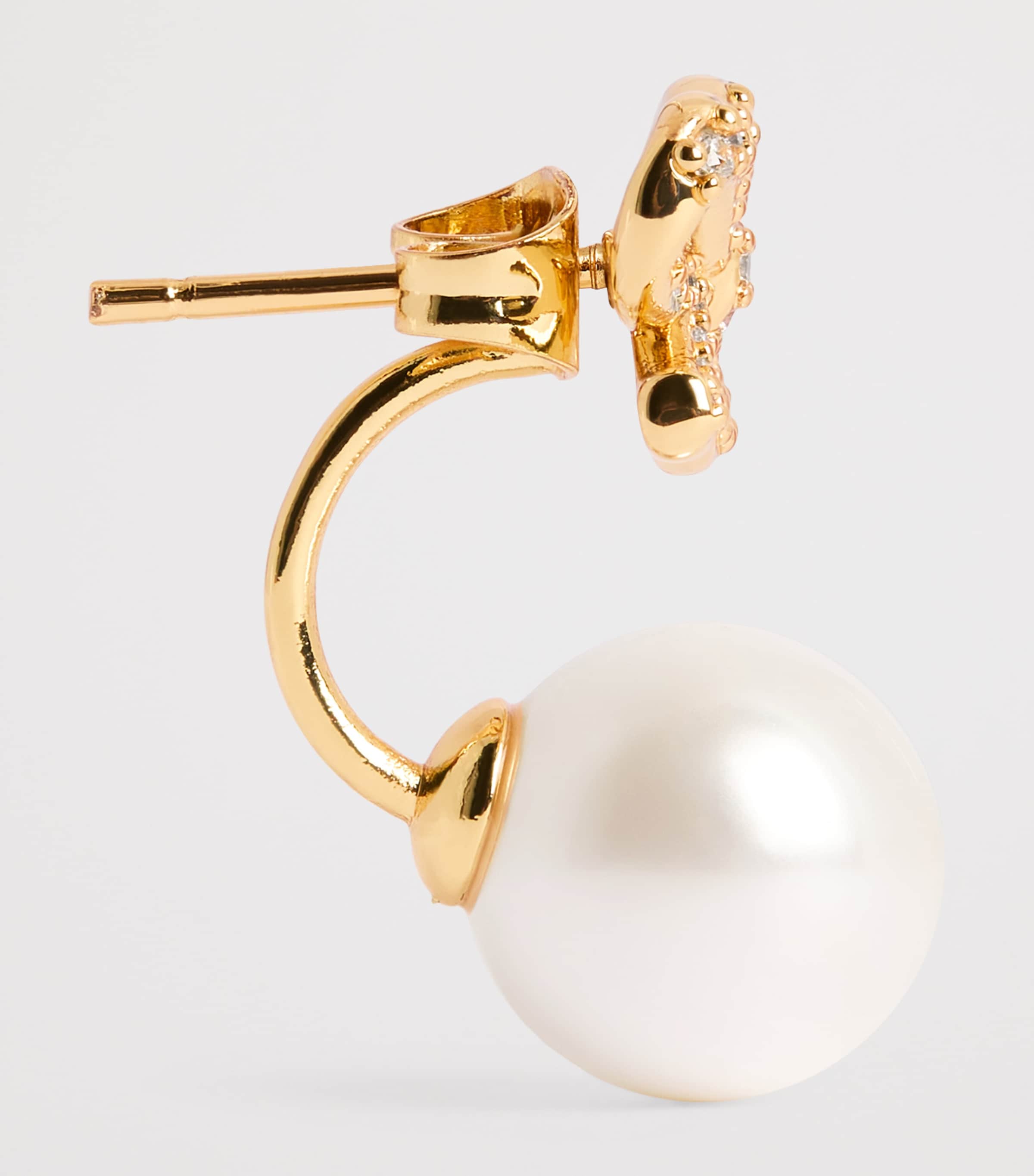 Crystal and Faux Pearl Bow Jacket Earrings PEARL / GOLD Image 4