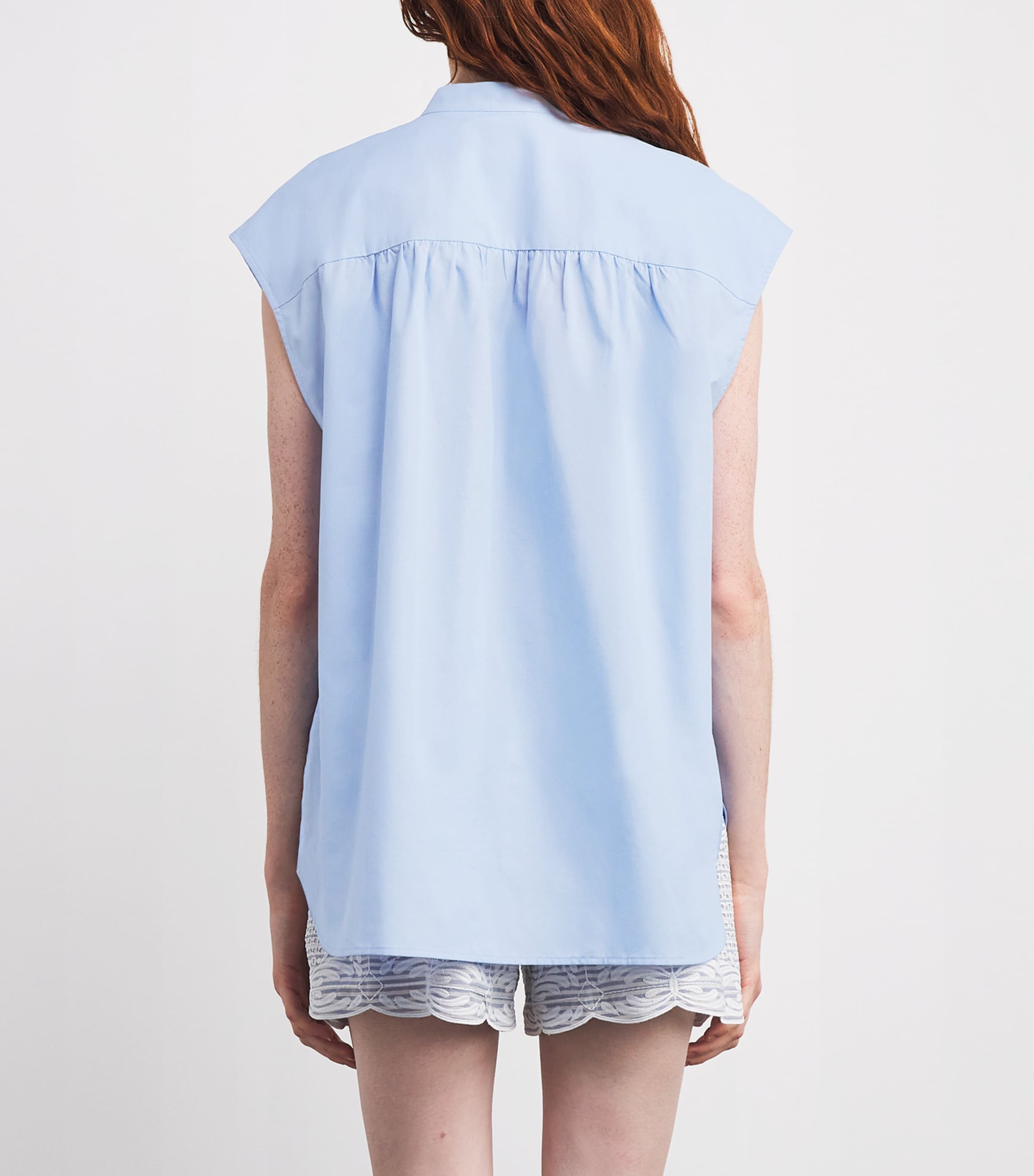 Sleeveless Embroidered Shirt LIGHT BLUE Image 4