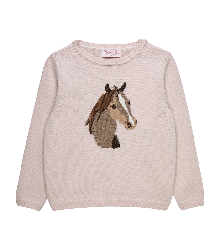 Trotters Wool-Blend Freya Horse Sweater (2-5 Years) Pale Pink Image 1