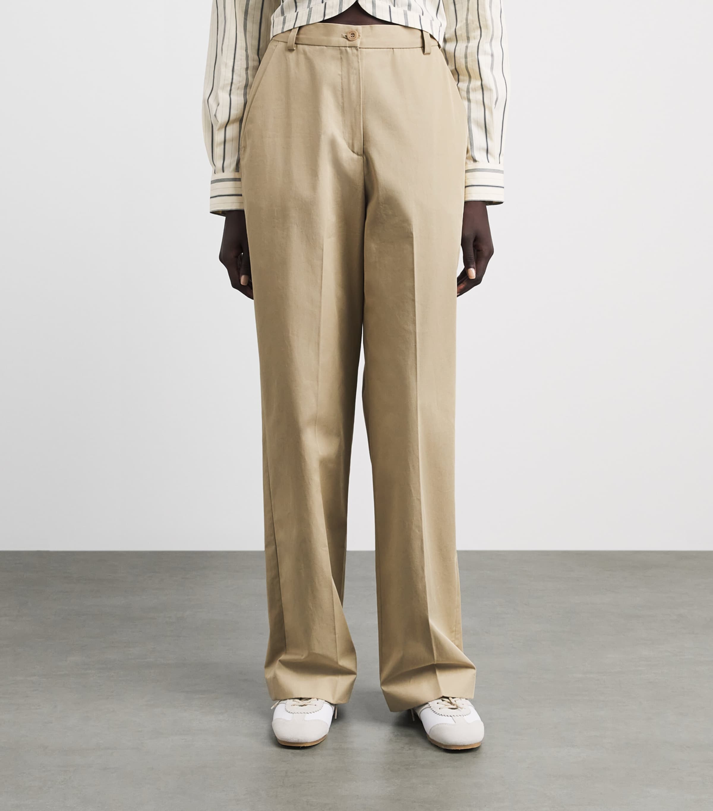 Claudie Pierlot Cotton Straight Trousers Beige Image 4