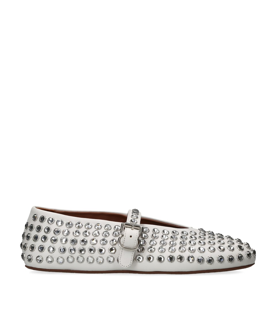 Alaïa Leather Embellished Ballerina Flats White