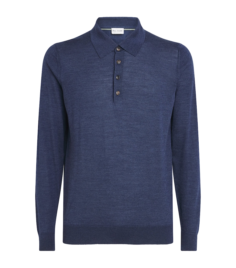 Pal Zileri Mens Wool-Silk Polo Shirt Blue Image 1