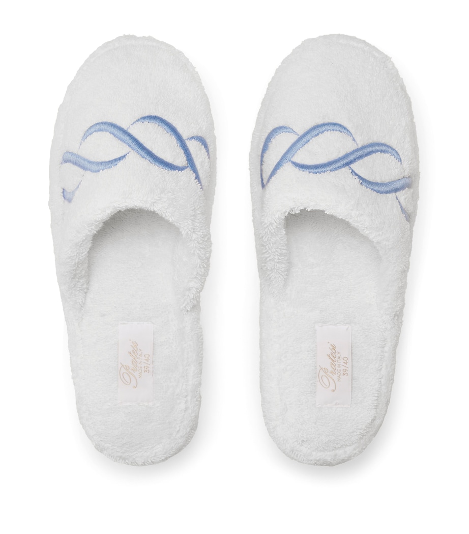 Cotton Towelling Embroidered Slippers WHITE/BEIGE Image 1