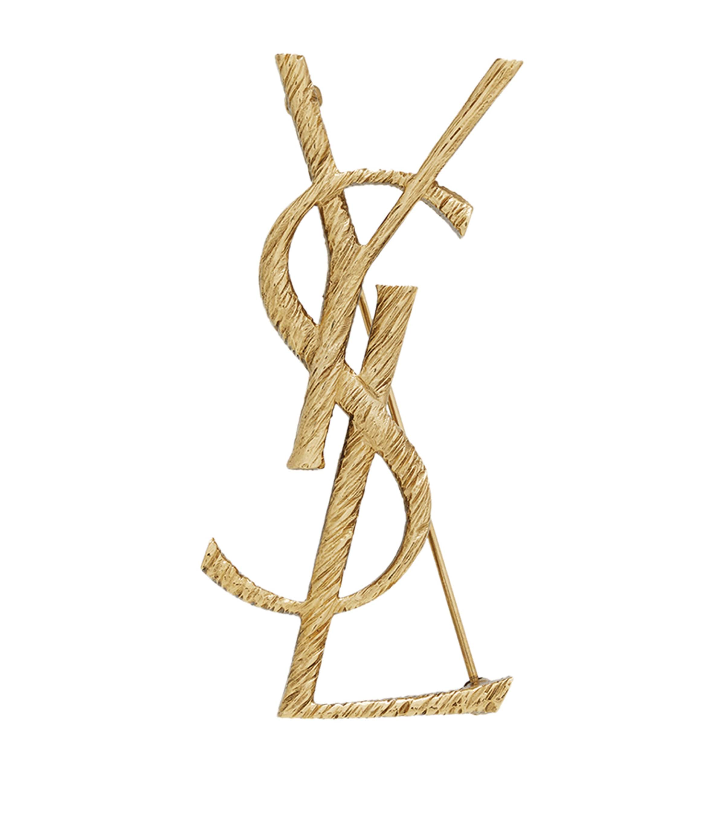 Saint Laurent Opyum Ysl Twisted Brooch In Metallic