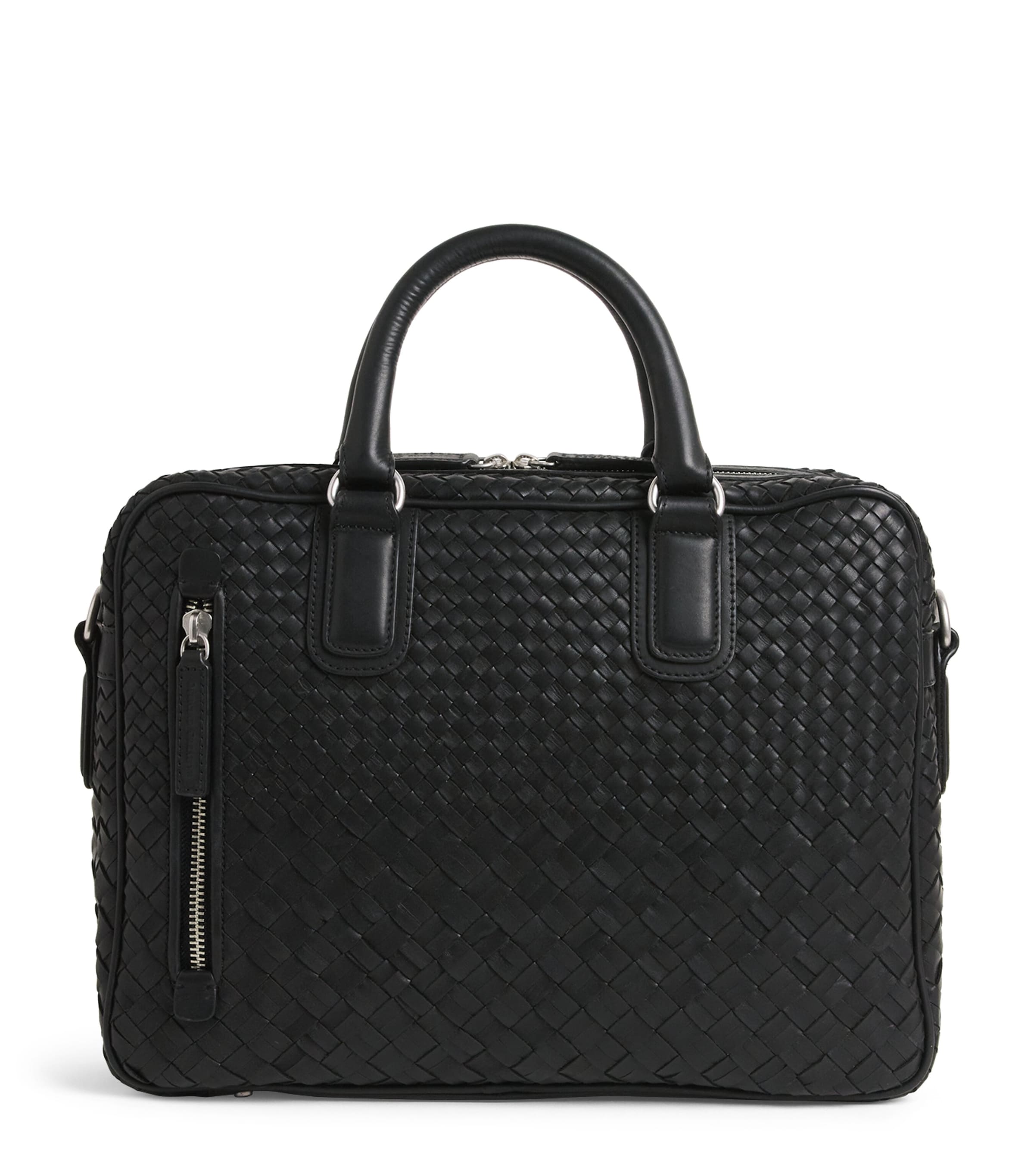 Officine Creative Leather Woven Armor Briefcase Nero Image 1