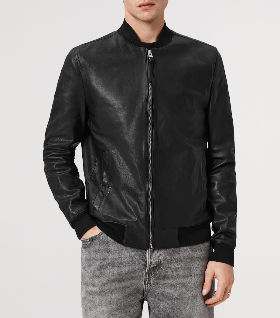 AllSaints Mens Leather Morten Bomber Jacket Black Image 6
