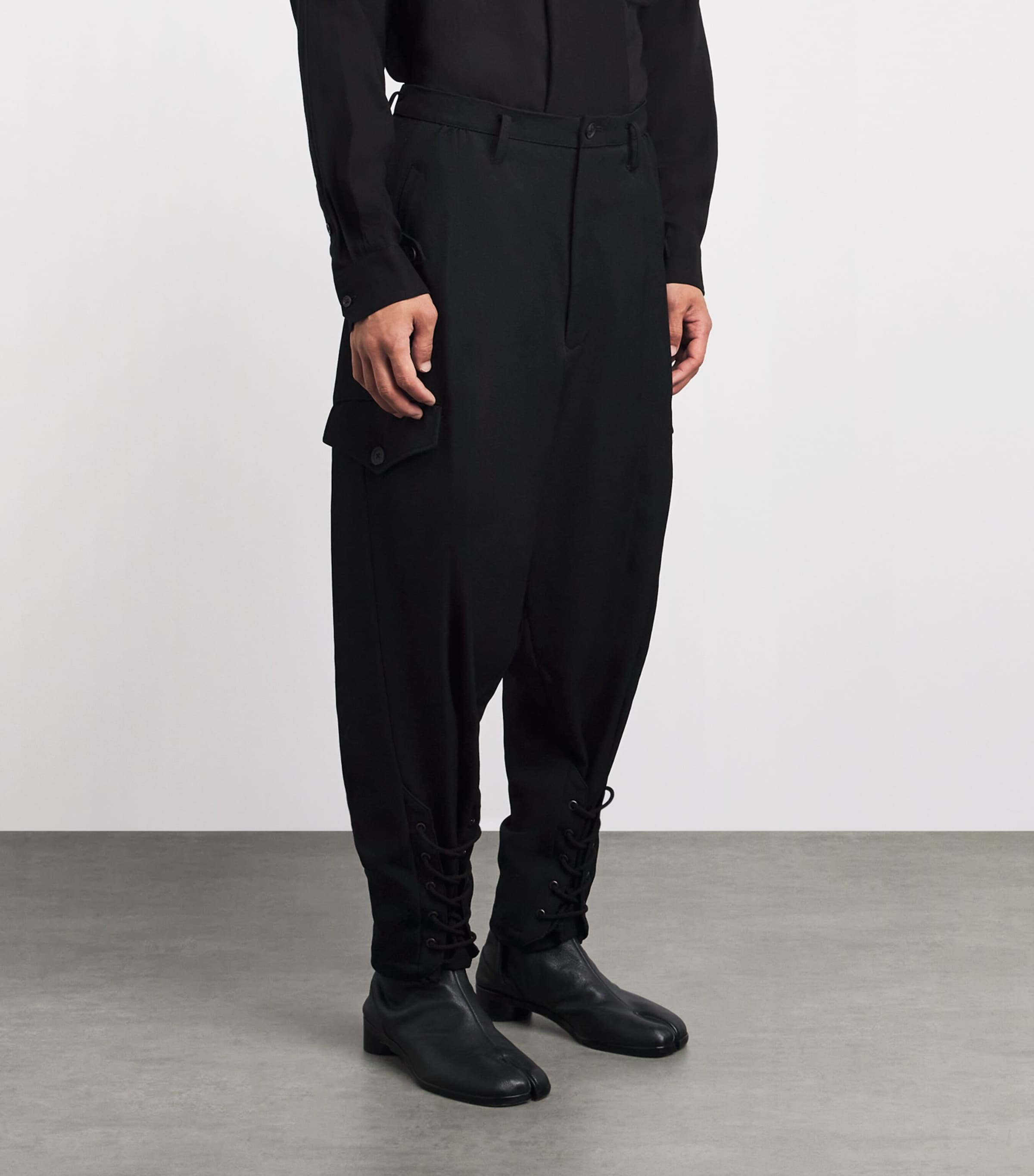Yohji Yamamoto Mens Wool Gabardine Trousers Black Image 4