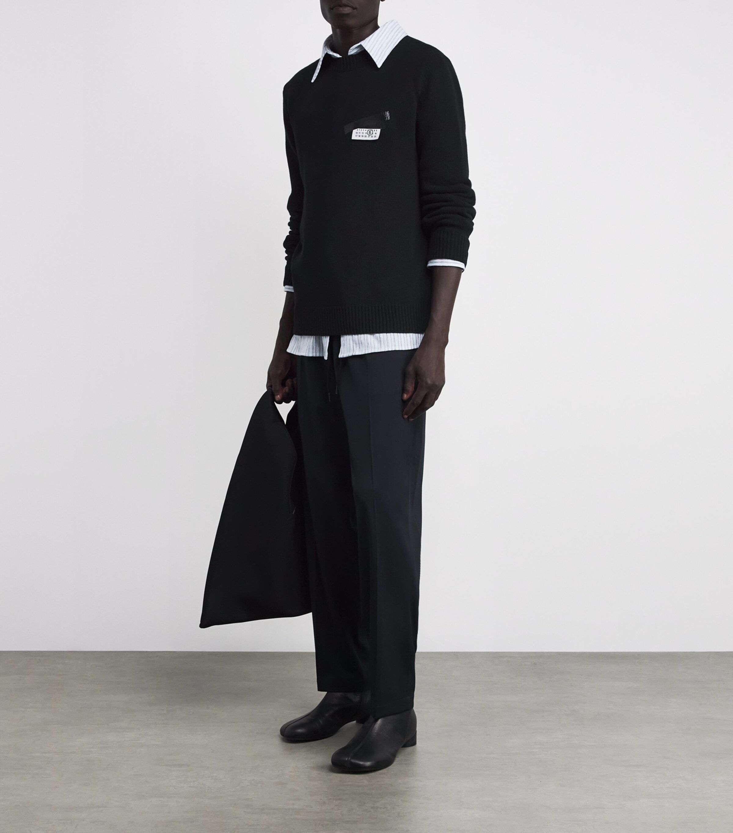 MM6 Maison Margiela Mens Wool-Blend Cable Knit Sweater Black Image 2