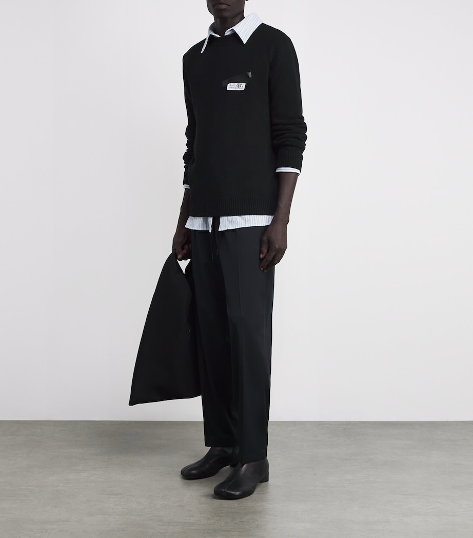 MM6 Maison Margiela Mens Wool-Blend Cable Knit Sweater Black Image 2