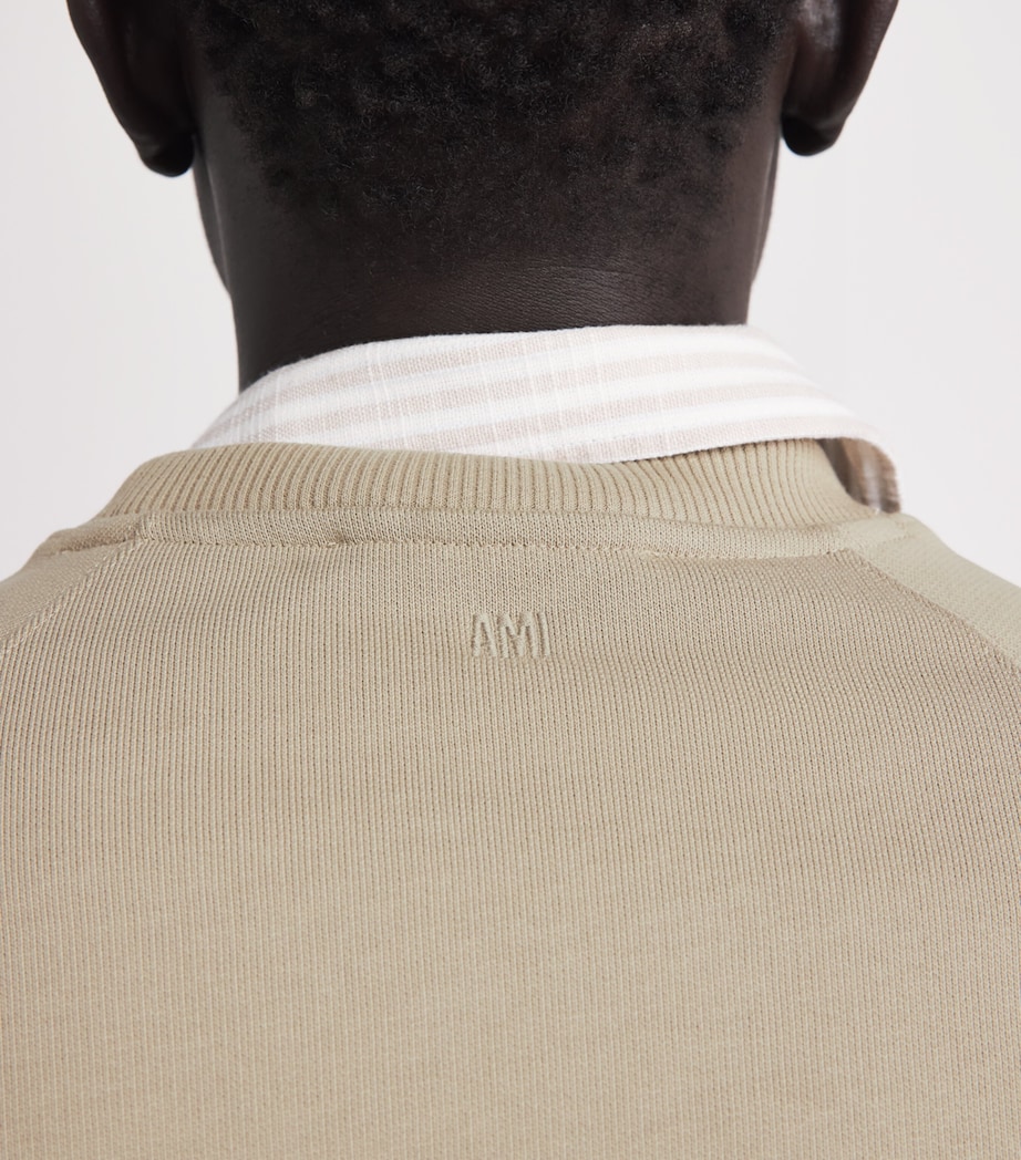 AMI Paris Mens Cotton Ami de Coeur Sweatshirt Beige Taupe Image 3