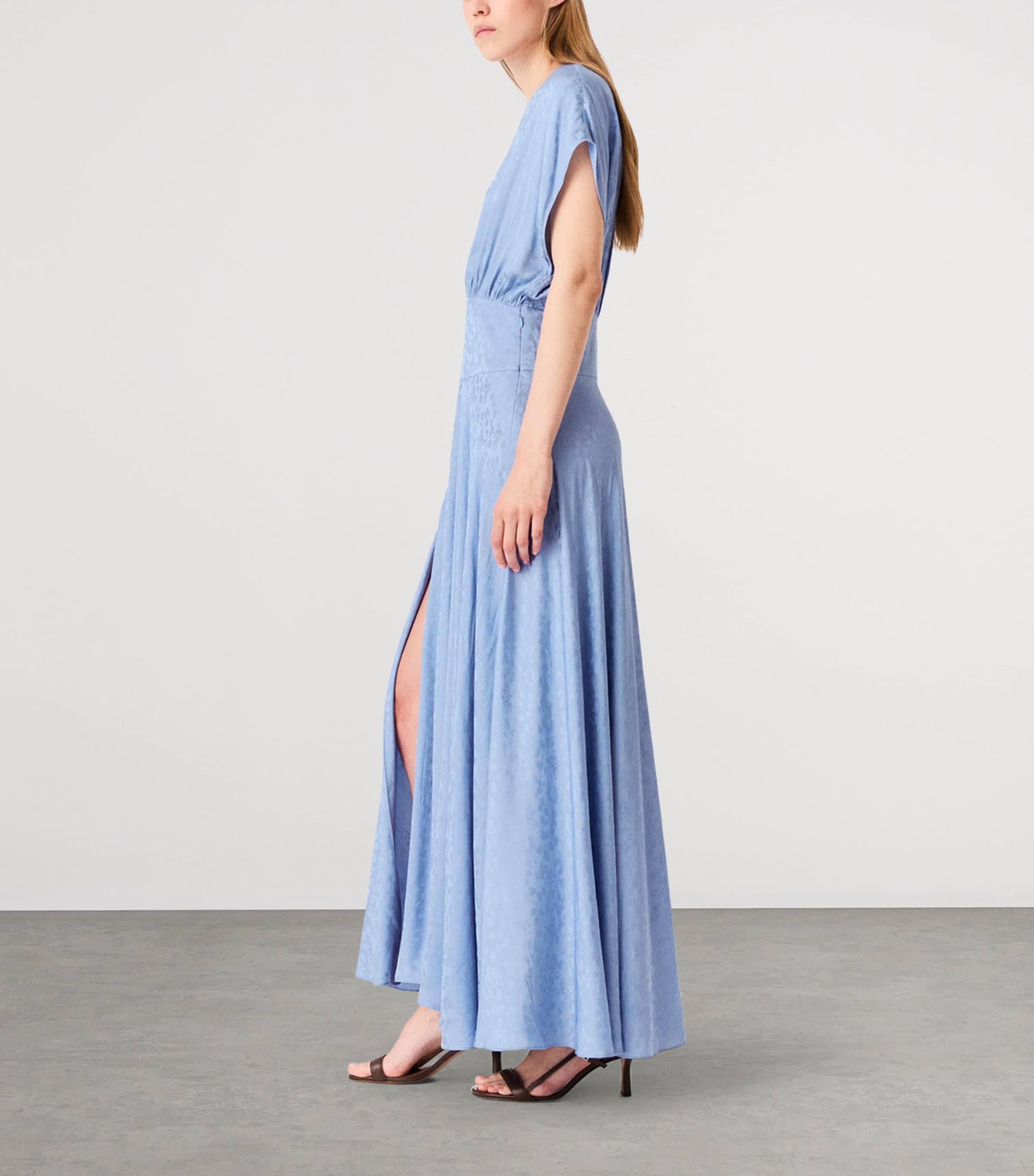 Maje Womens Satin Floral Midi Dress Light Blue Image 3