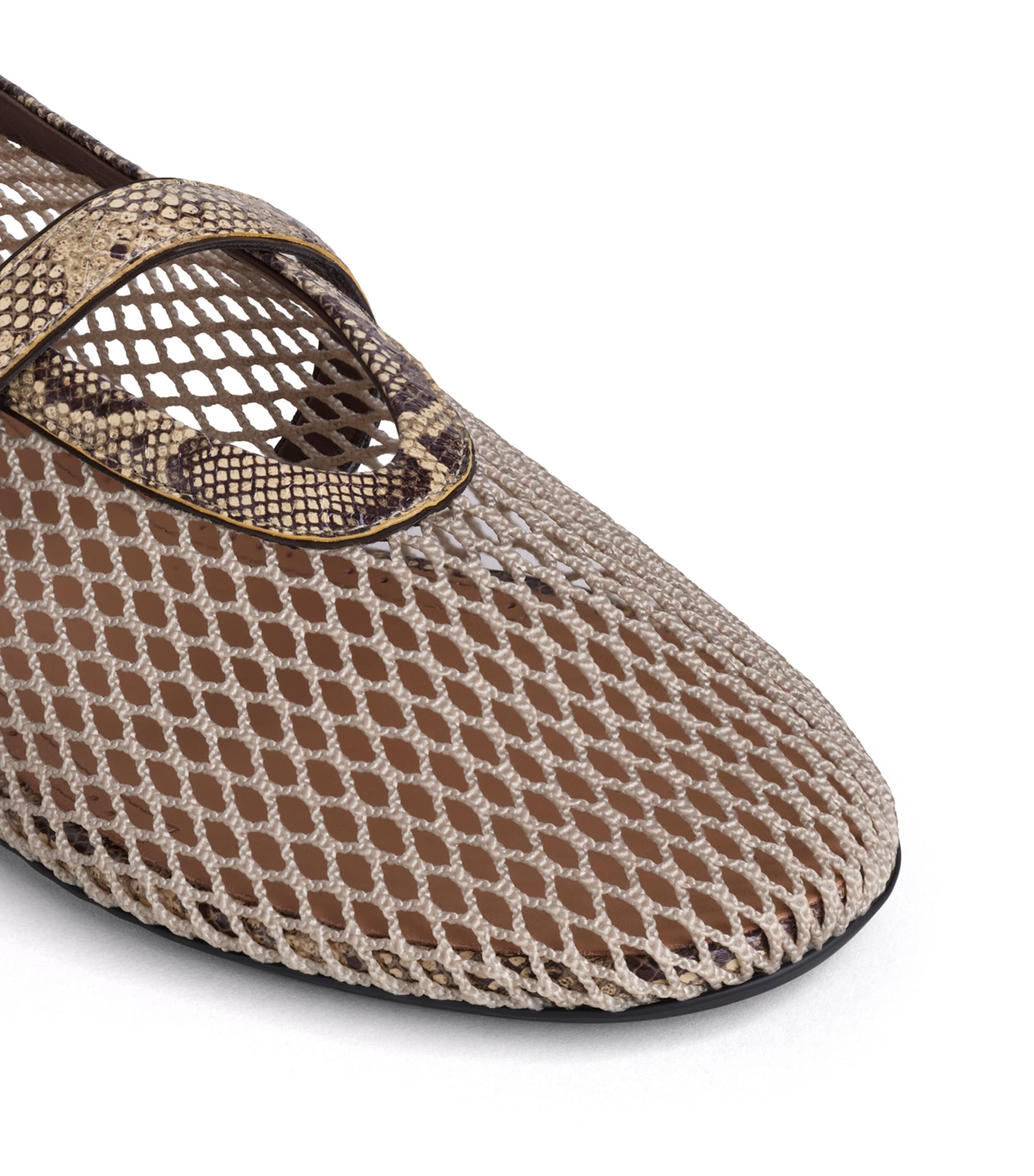 Alaïa Mesh Python Print-Trim Ballet Flats Honey Image 4