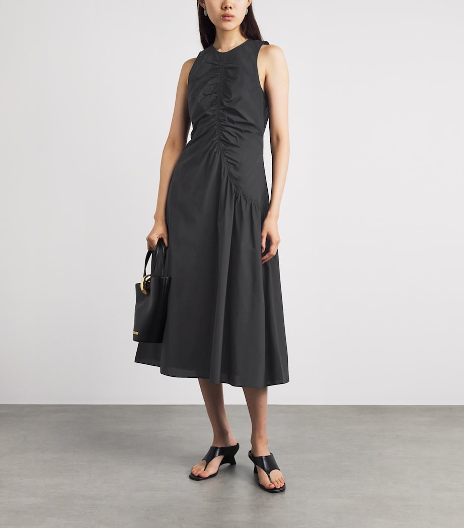 Theory Womens Cotton Ruched Asymmetric Midi Dress Black Image 2