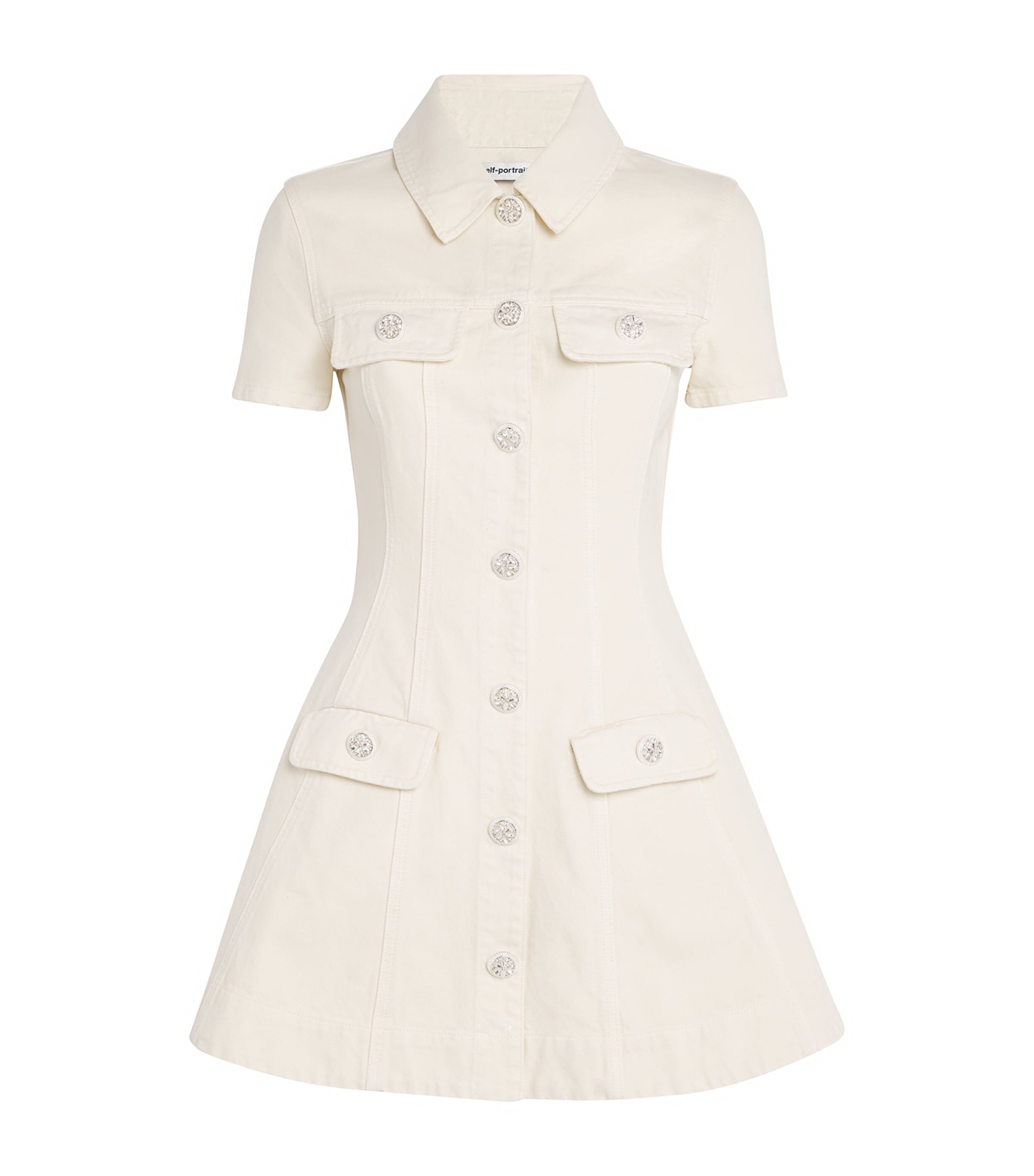 Self-portrait Abito Mini Cream Collared Denim