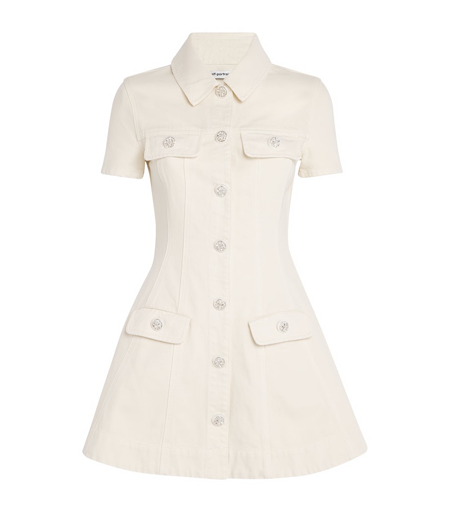 Denim Crystal-Trim Mini Dress CREAM Image 1