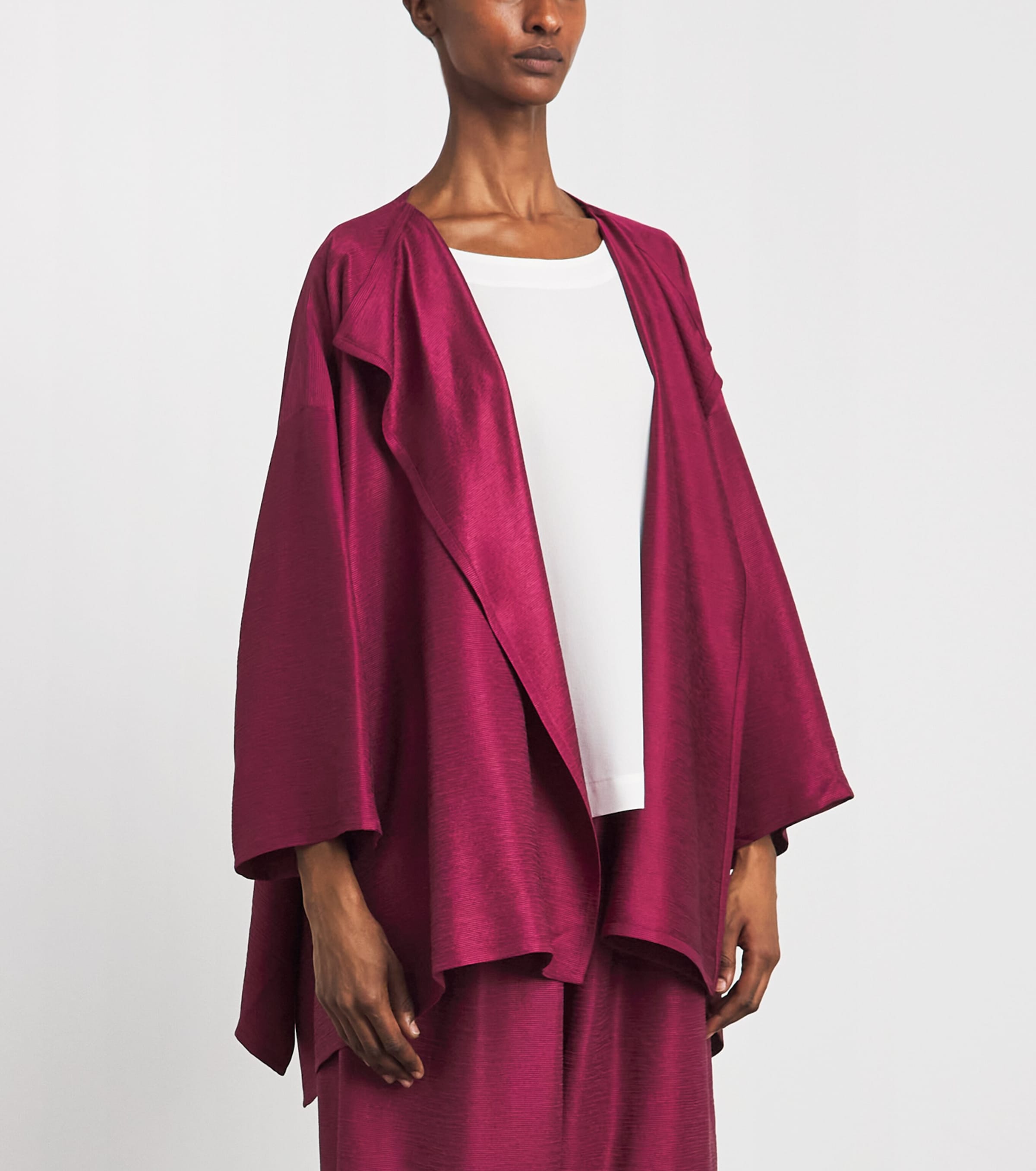 Eskandar Womens Silk Plissé Jacket Magenta Image 4