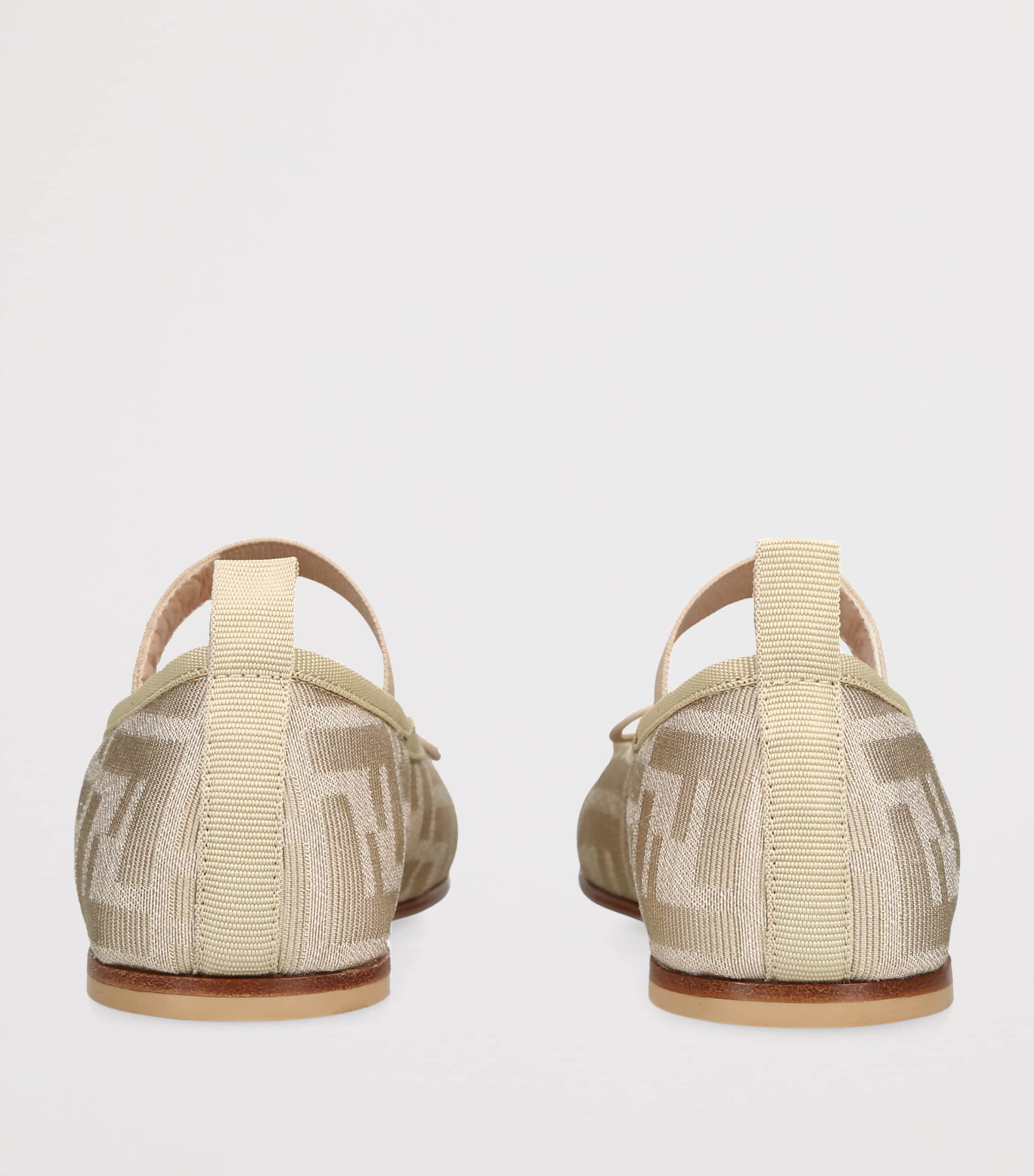 Fendi Kids Monogram-Strap Ballet Flats Beige Image 4