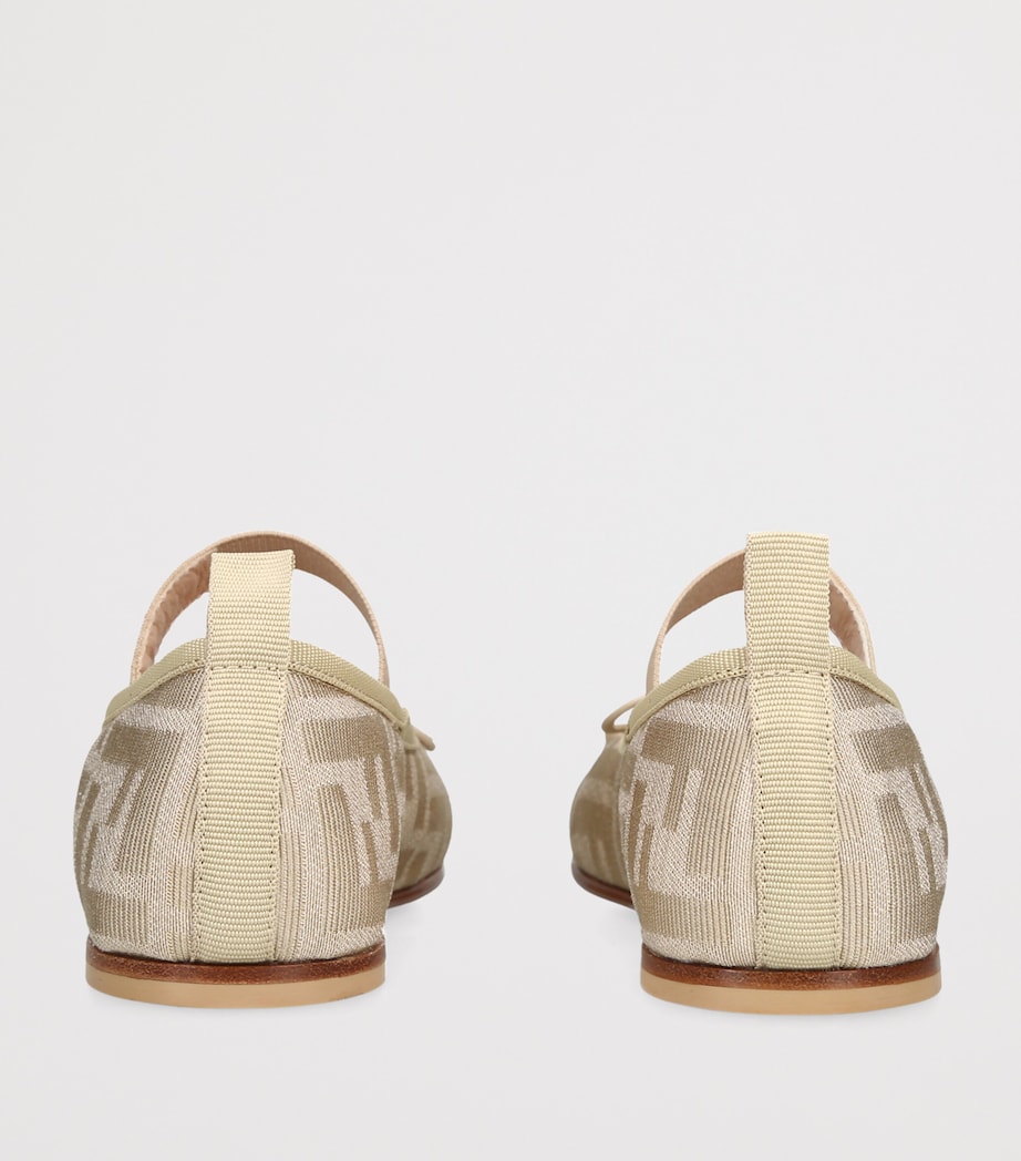 Fendi Kids Monogram-Strap Ballet Flats Beige Image 4