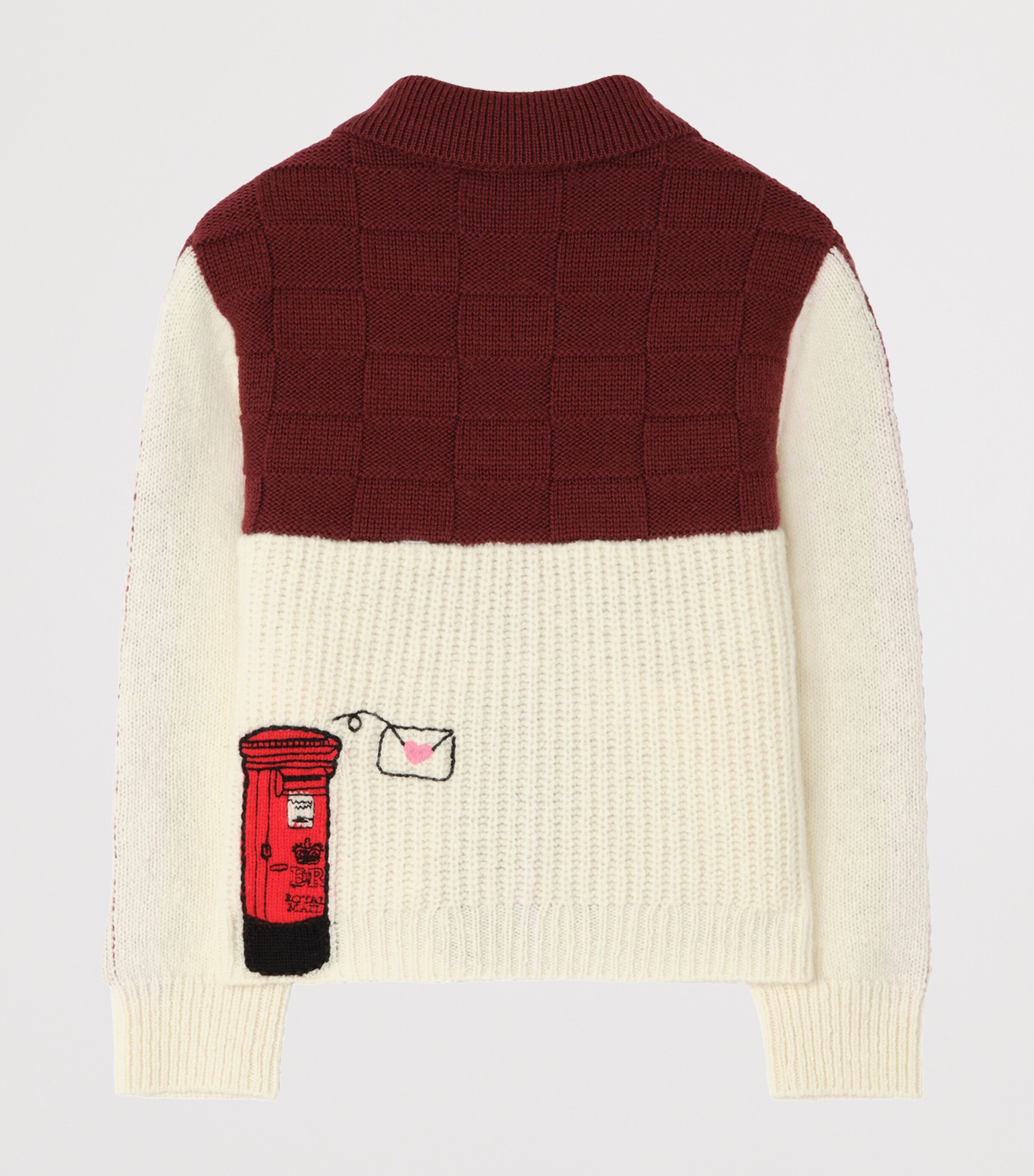 Burberry Kids Red Wool-Blend Intarsia Thomas Bear Zip-Up Cardigan