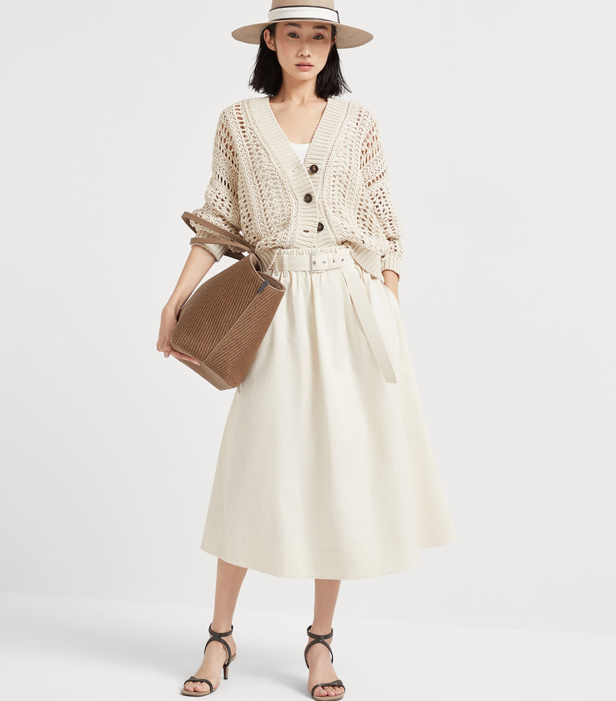 Brunello Cucinelli Stretch-Cotton Gabardine Midi Skirt