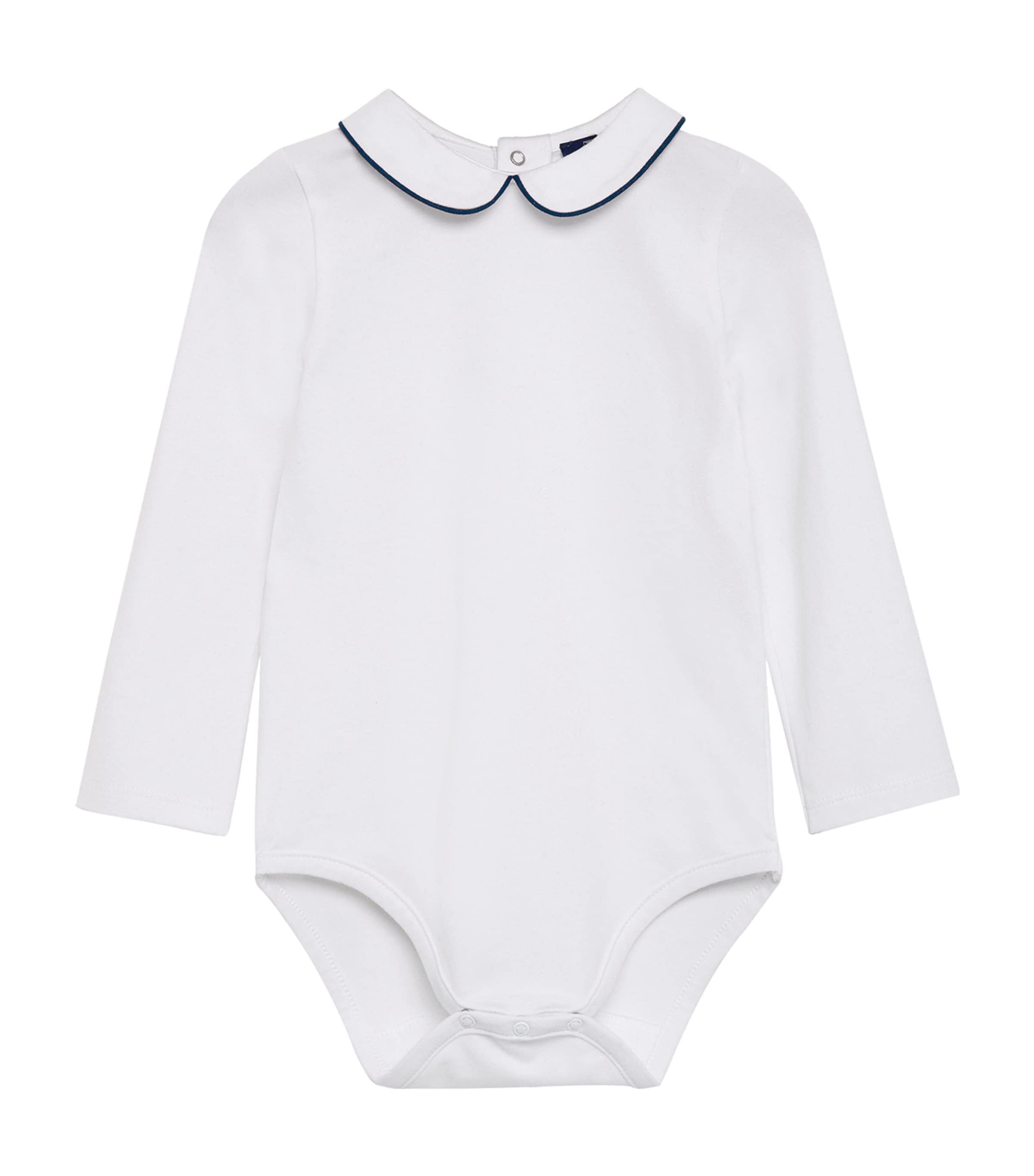 Trotters Piped-Collar Milo Bodysuit (0-24 Months) White / Navy Image 2