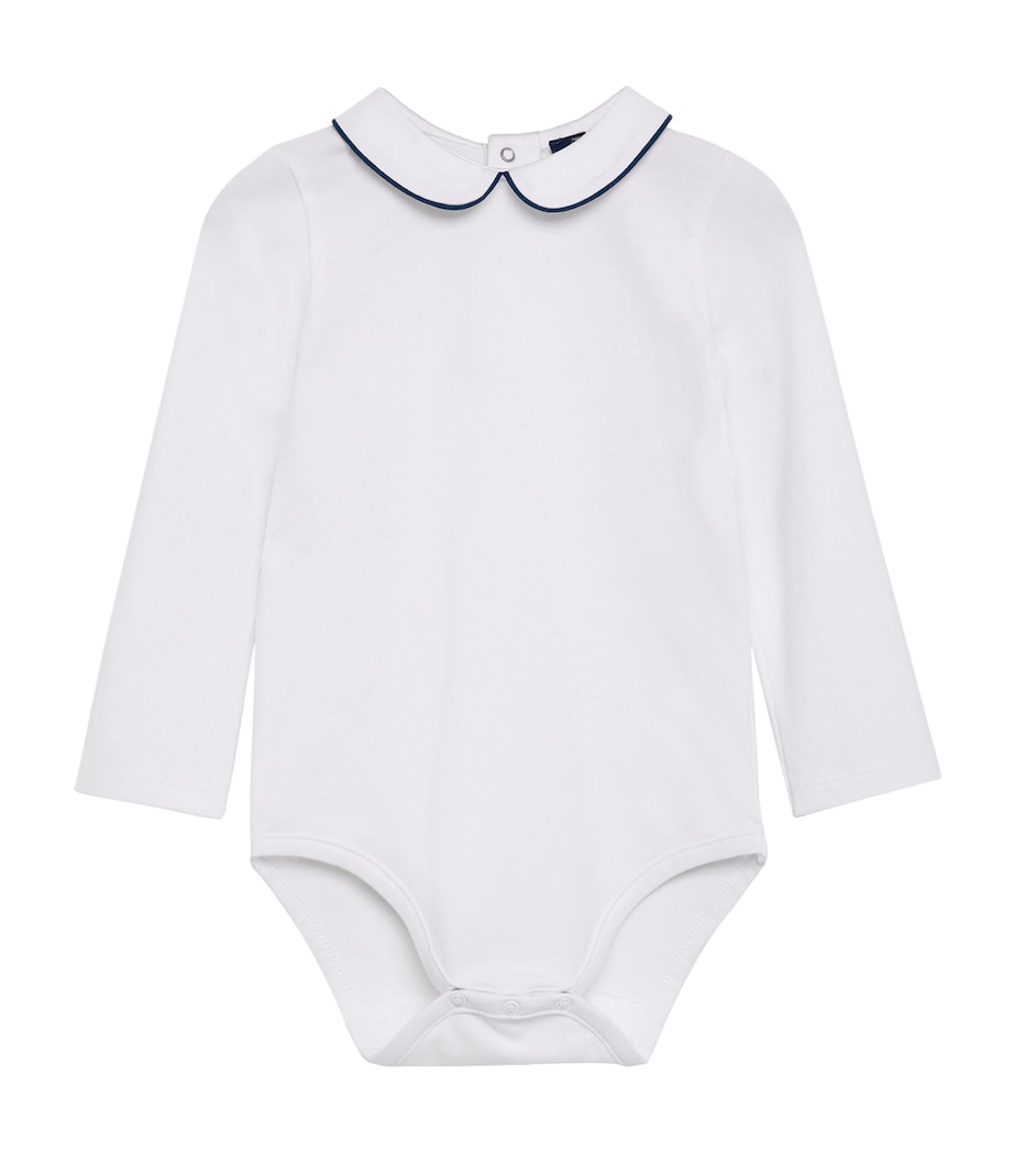 Trotters Piped-Collar Milo Bodysuit (0-24 Months) White / Navy Image 2