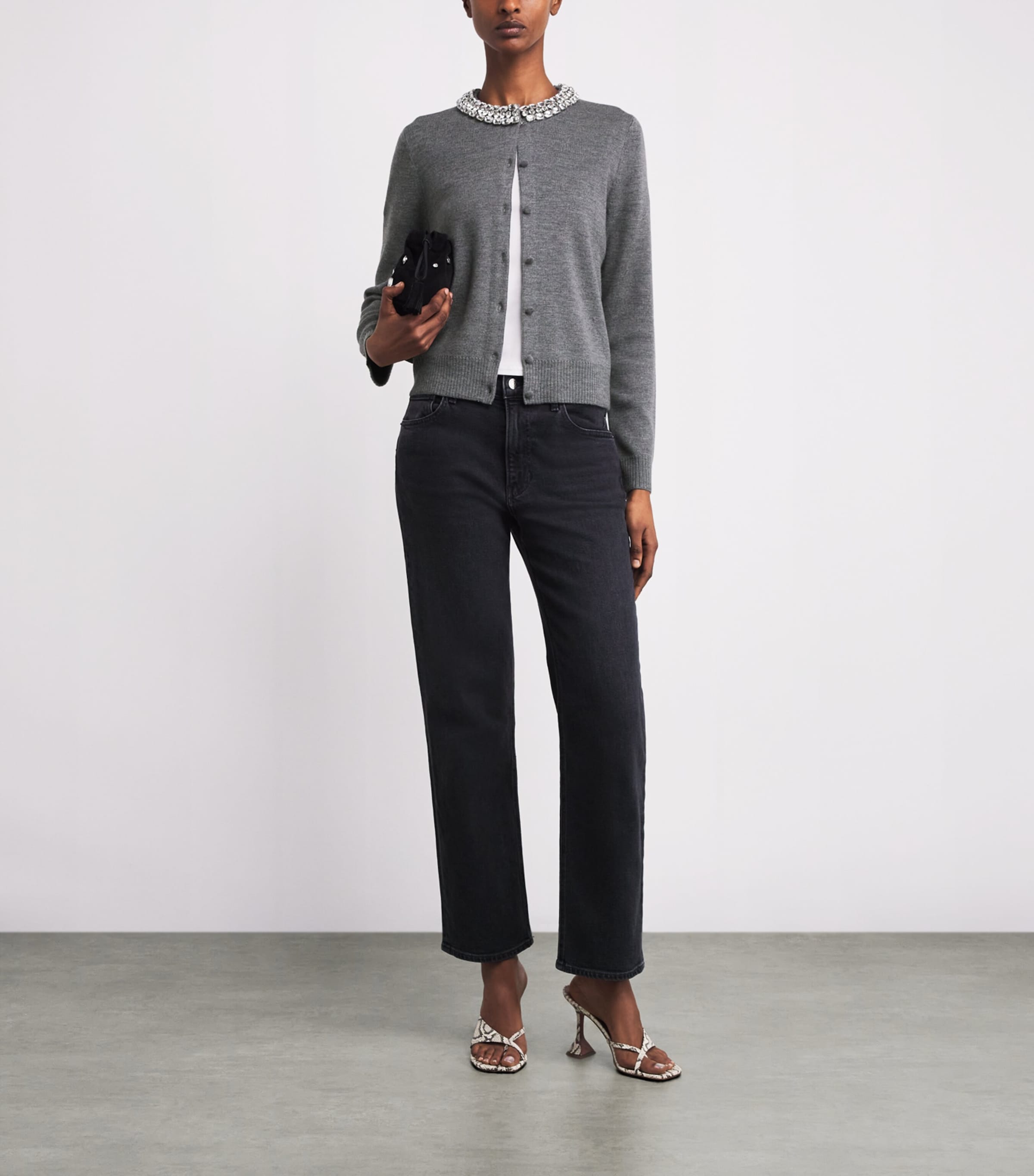 Merino Wool Embellished Daro Cardigan E0167 D/HEATHER GREY Image 2