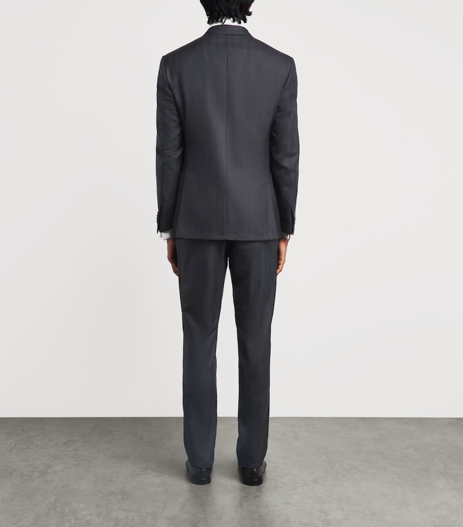 Corneliani Mens Wool Herringbone 2-Piece Suit Navy Blue Image 4