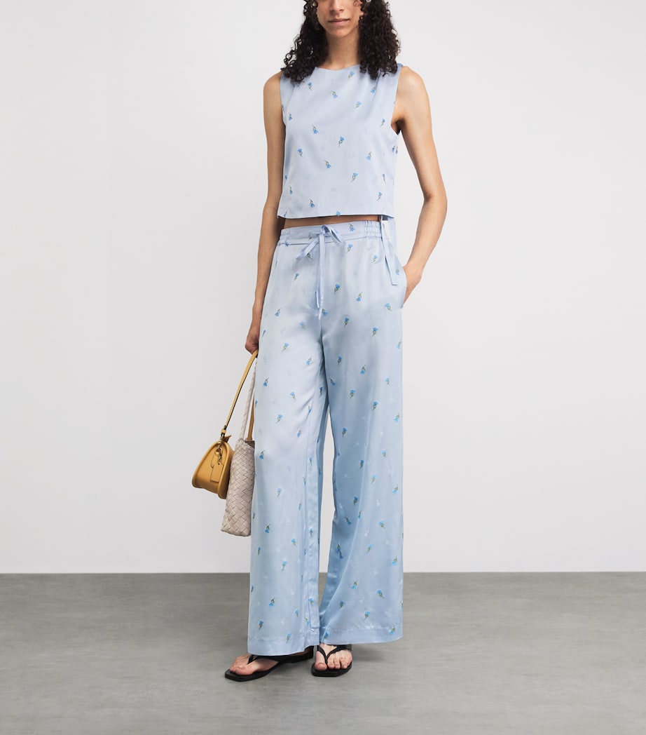 Claudie Pierlot Womens Satin Floral Wide-Leg Trousers Sky Image 2