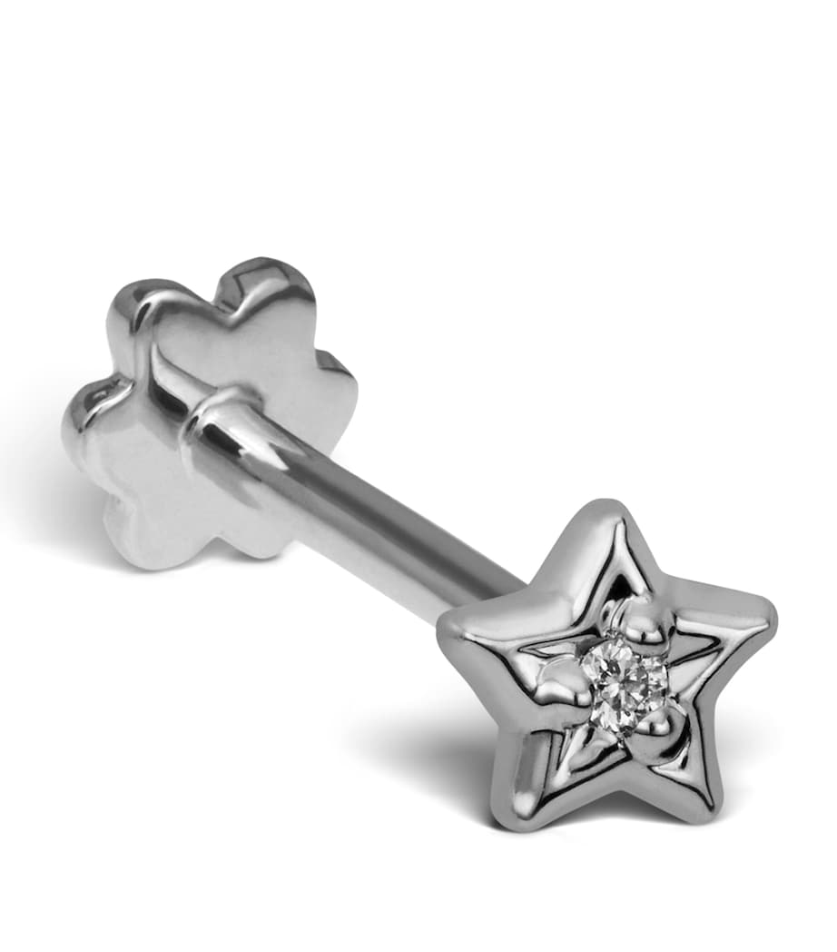 White Gold and Diamond Solitaire Star Threaded Stud Earring (3mm) WHITE GOLD Image 4