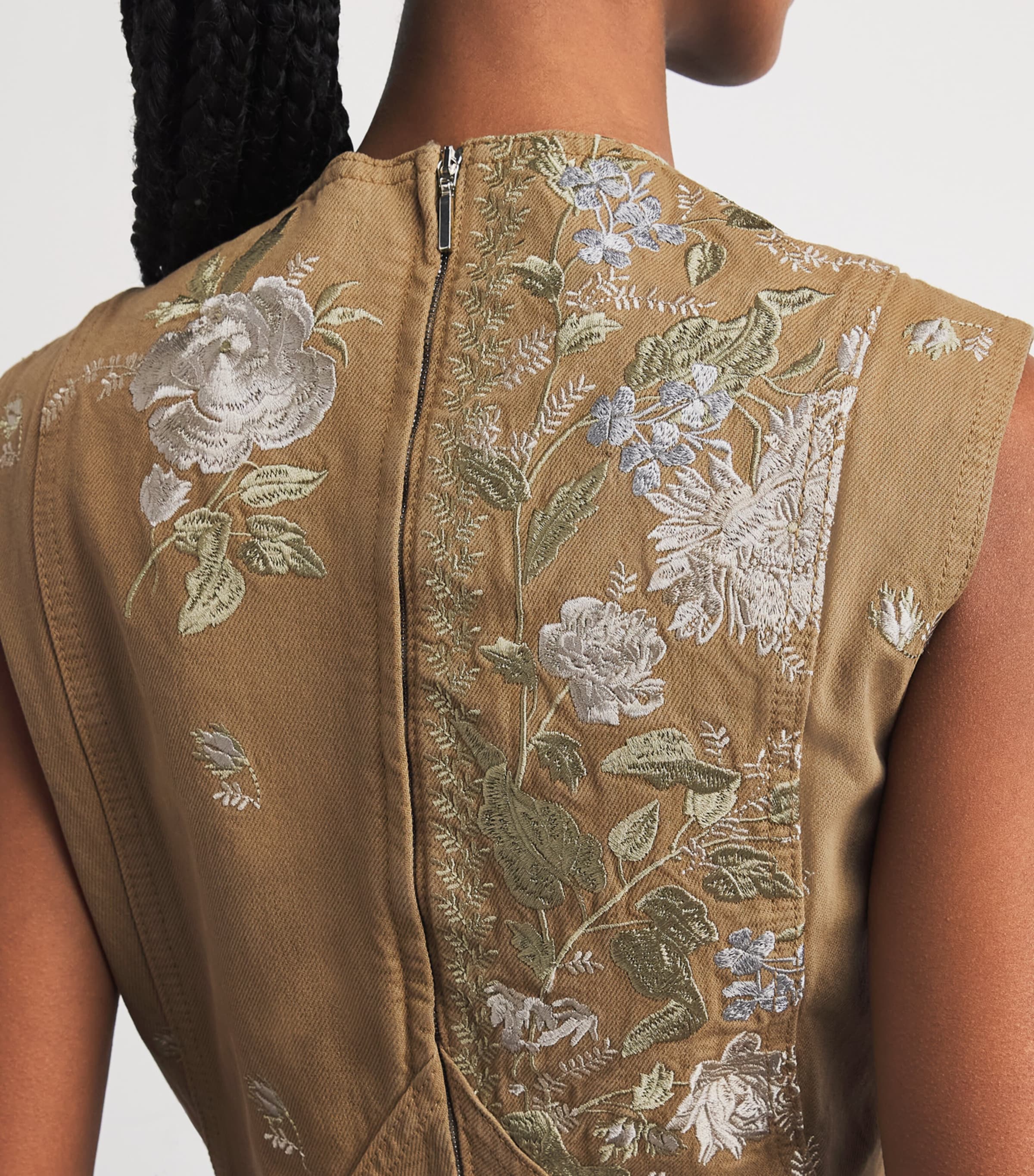 Erdem Womens Denim-Crystal Embroidered Midi Dress Cumin Image 3
