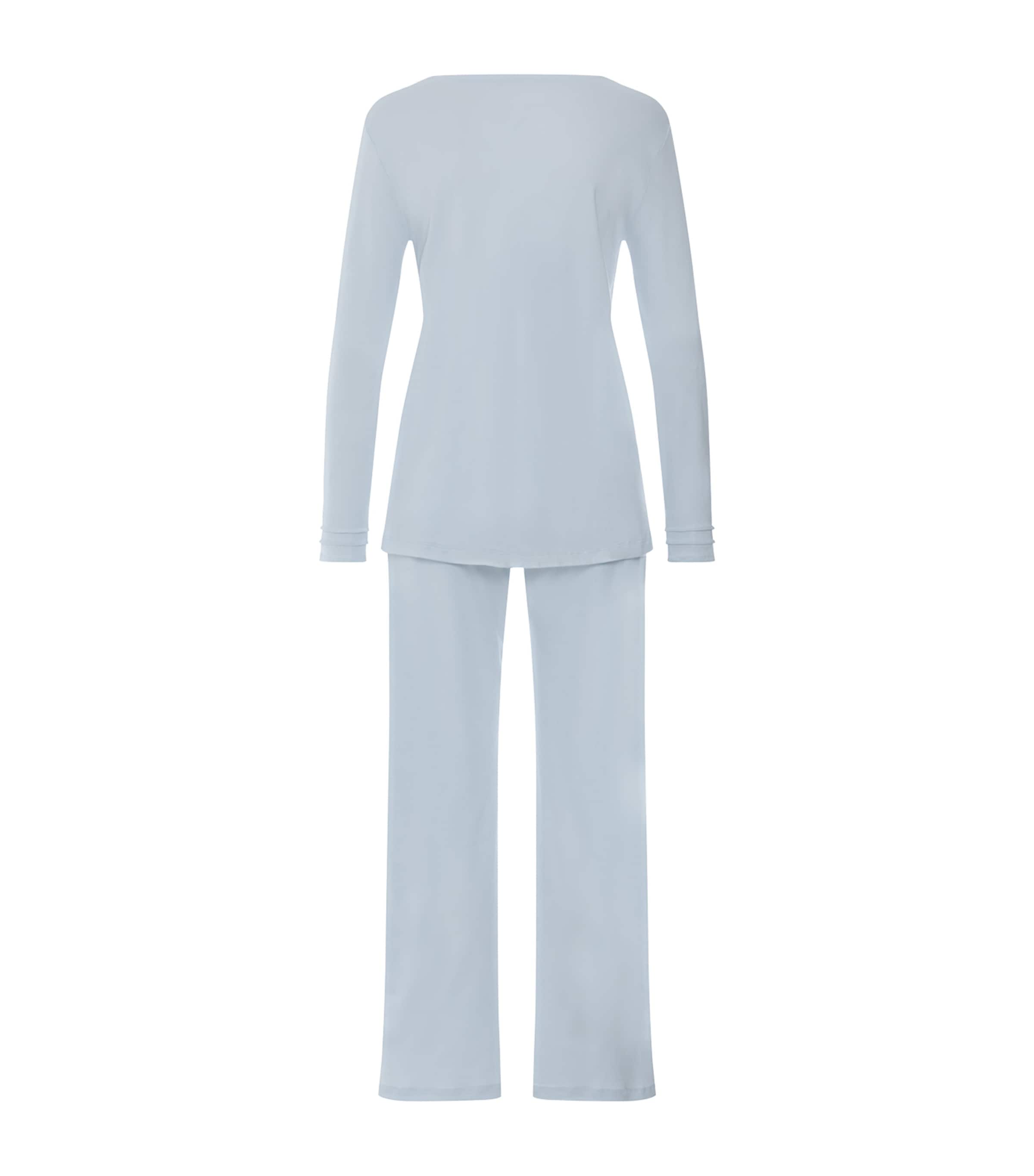 Hanro Womens Cotton Long-Sleeve Pyjama Set Pastel Sky Image 3