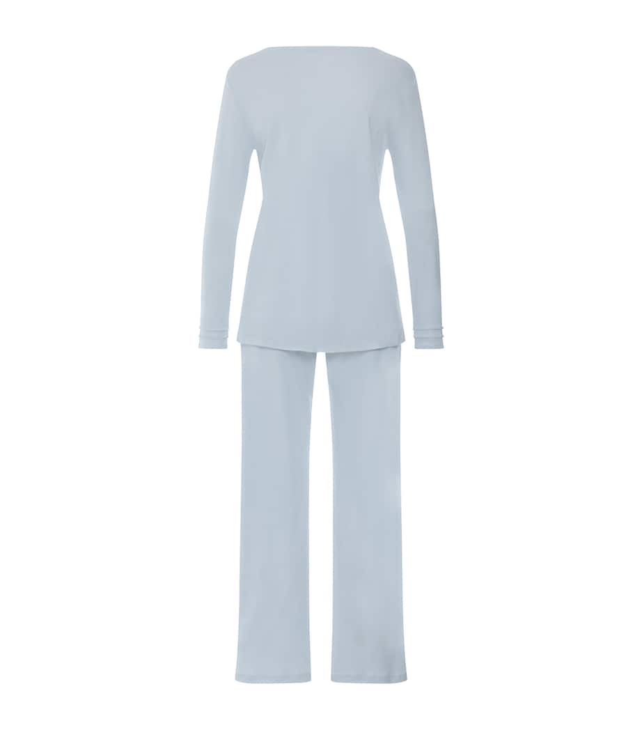 Hanro Womens Cotton Long-Sleeve Pyjama Set Pastel Sky Image 3