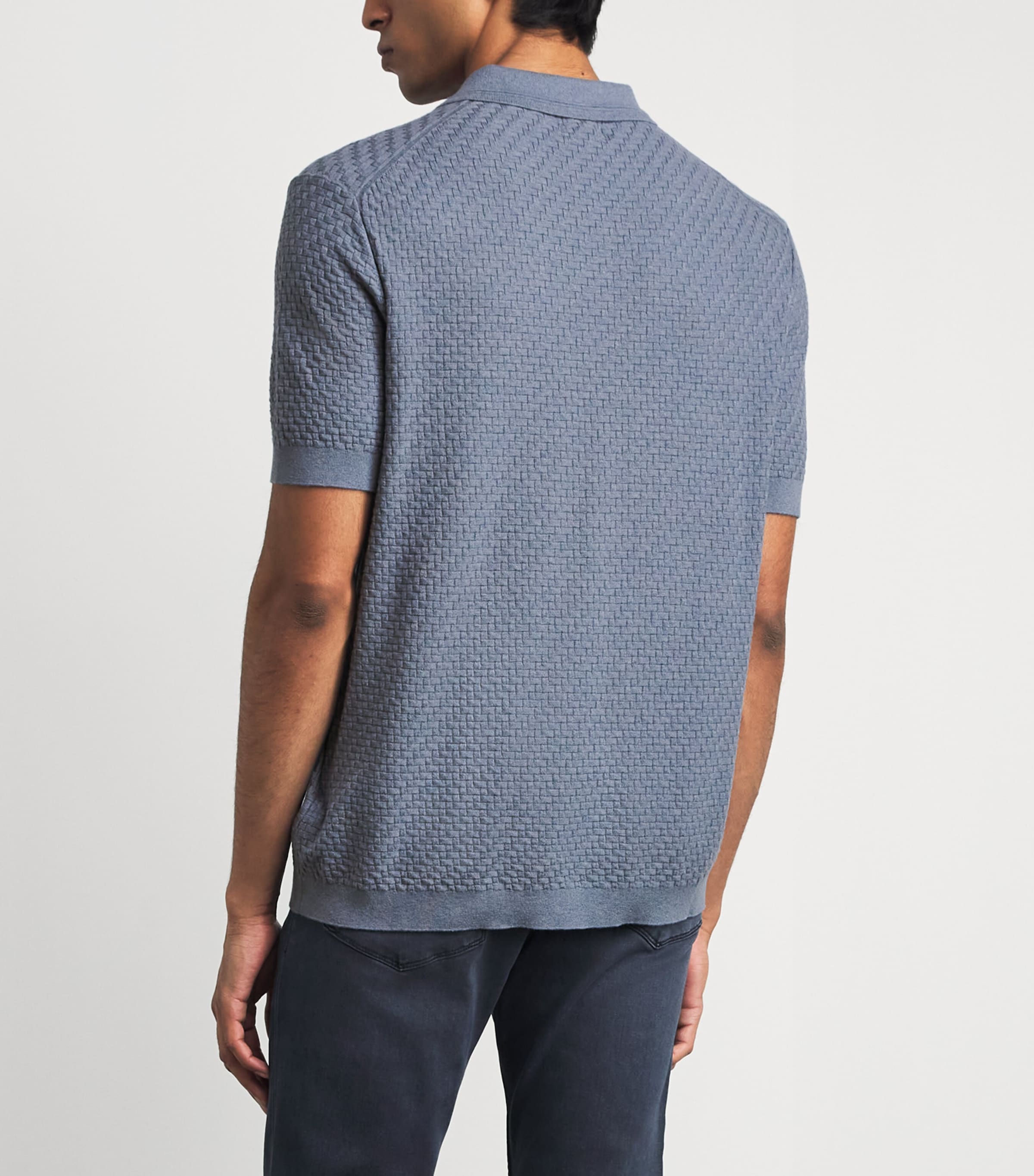 PAIGE Mens Cotton-Wool-Silk-Cashmere Kiko Polo Shirt Tidal Wave Image 5