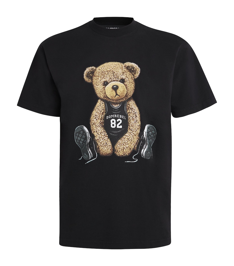DOMREBEL Mens Cotton Teddy Print Play T-Shirt Black Image 1
