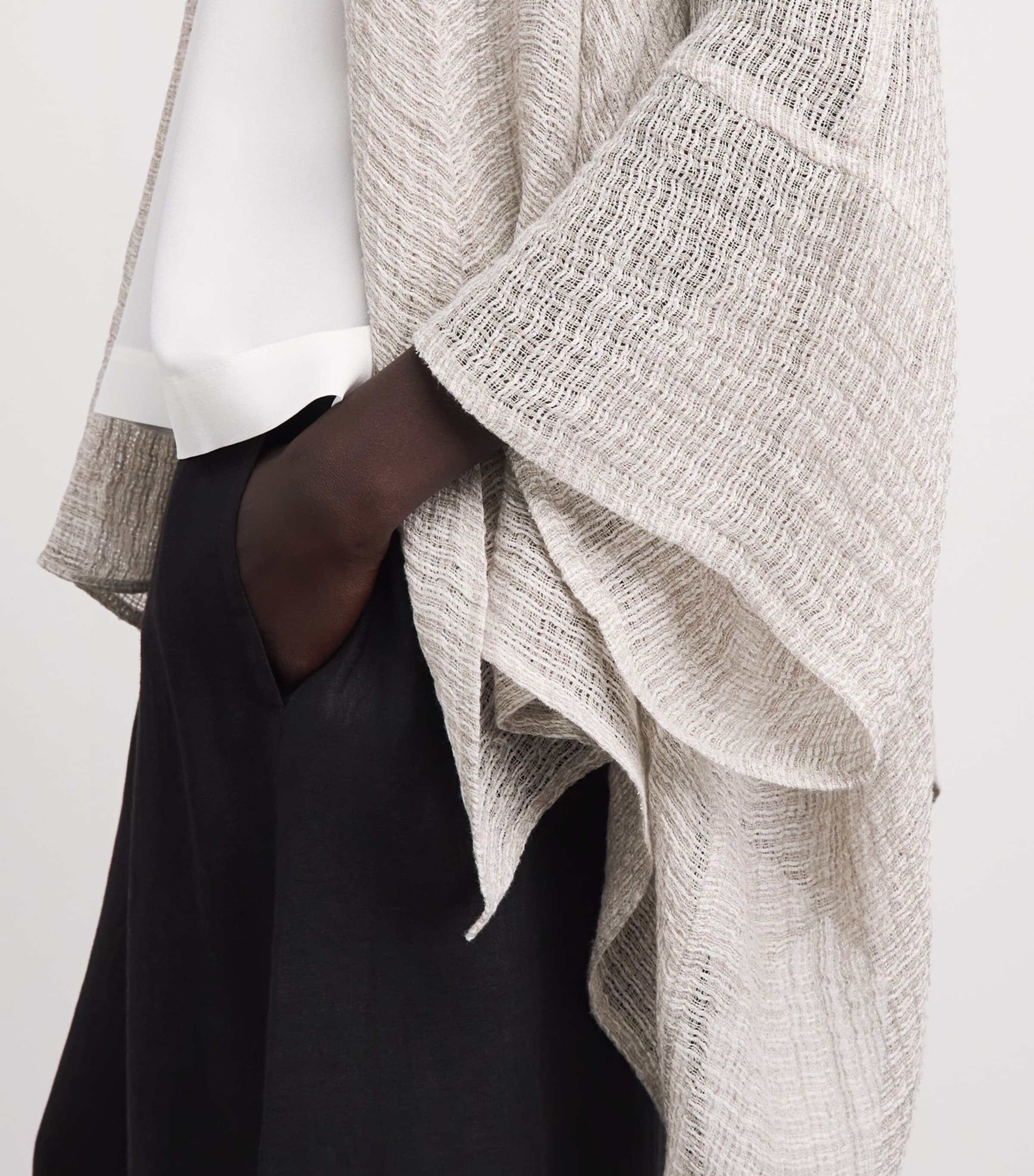 Eskandar Womens Linen Wide-Knit Shawl Cardigan Natural Image 3