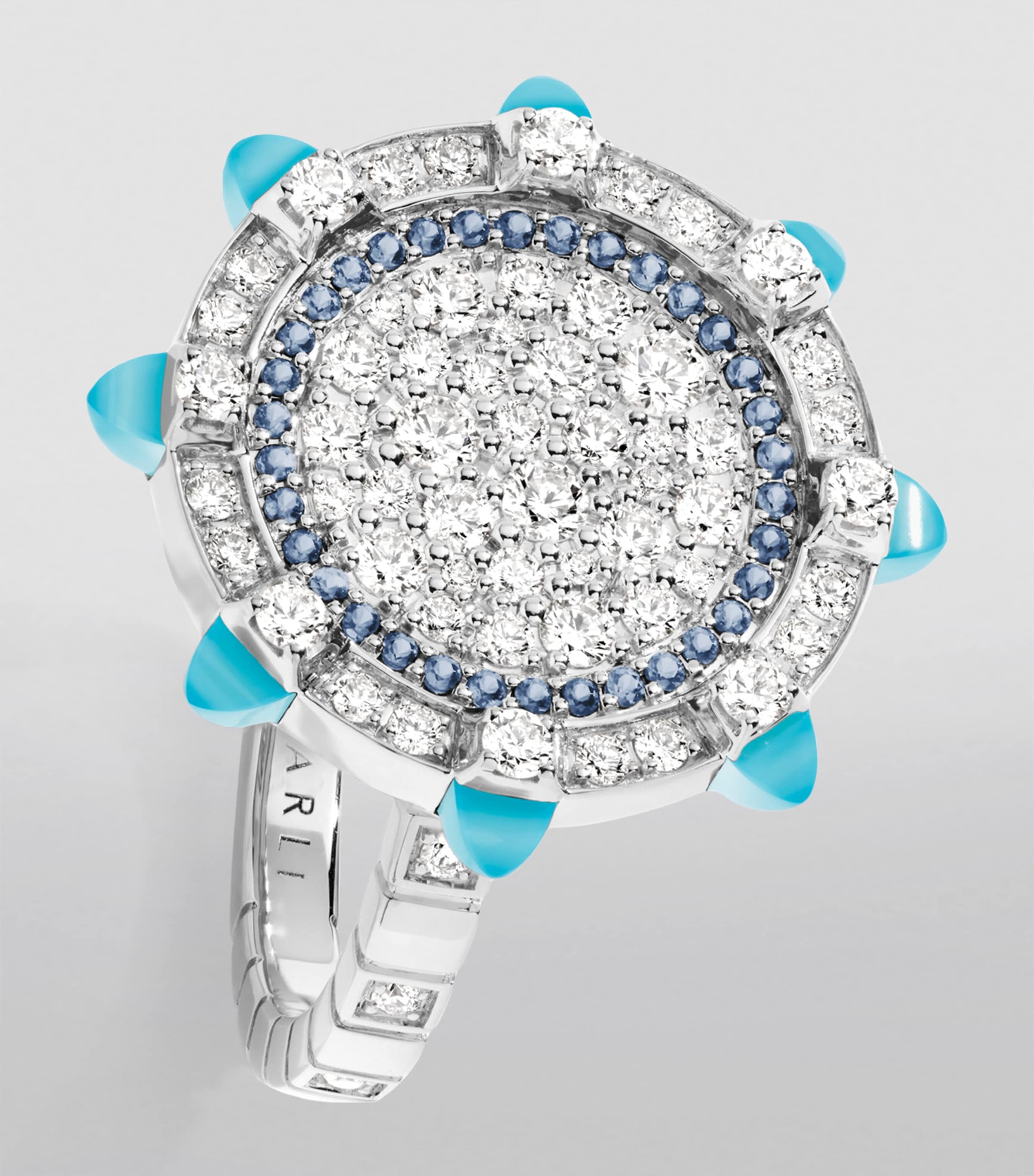 White Gold, Diamond, Sapphire and Chalcedony Tip-Top Statement Ring WHITE GOLD Image 2