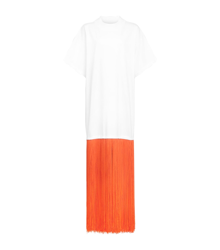 Alaïa Womens Cotton Fringe T-Shirt Blanc Image 1