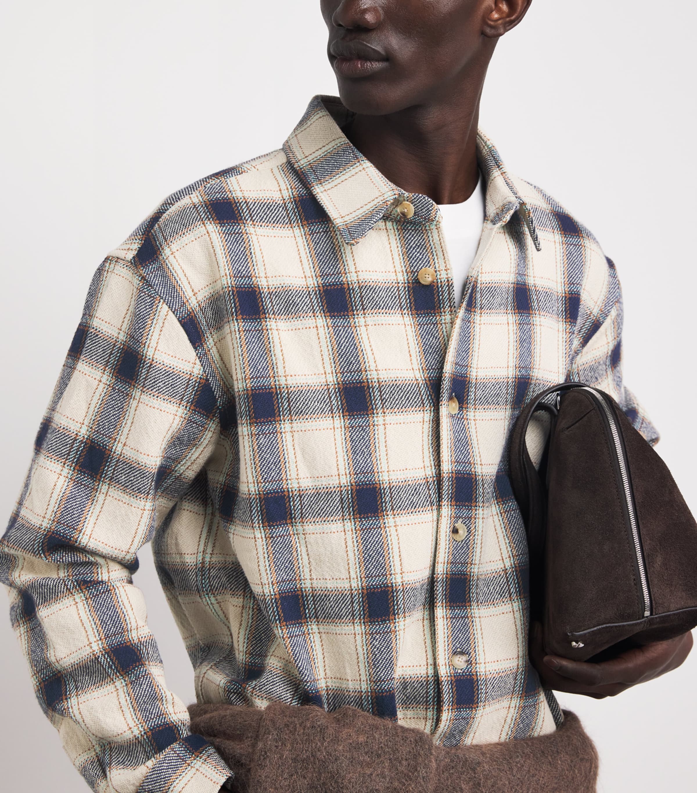 FRAME Mens Cotton-Blend Check Overshirt Cream/navy Plaid Image 3