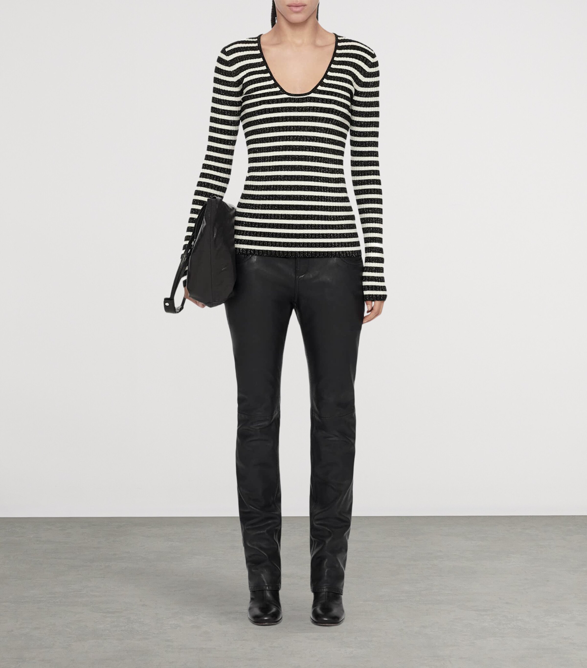 AllSaints Womens Wool-Blend Stripe Kay Sweater Black/chalk White Image 2