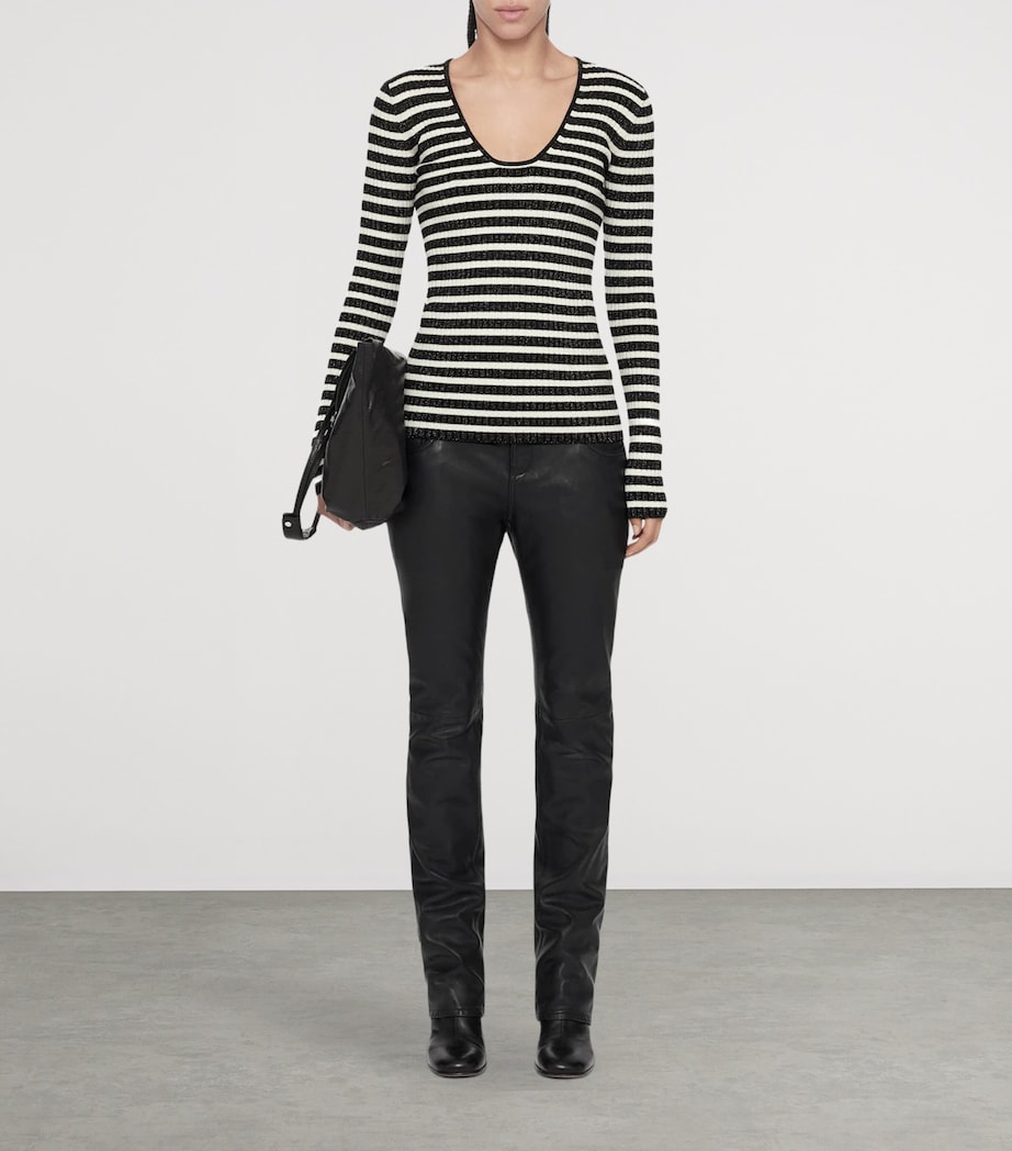 AllSaints Womens Wool-Blend Stripe Kay Sweater Black/chalk White Image 2