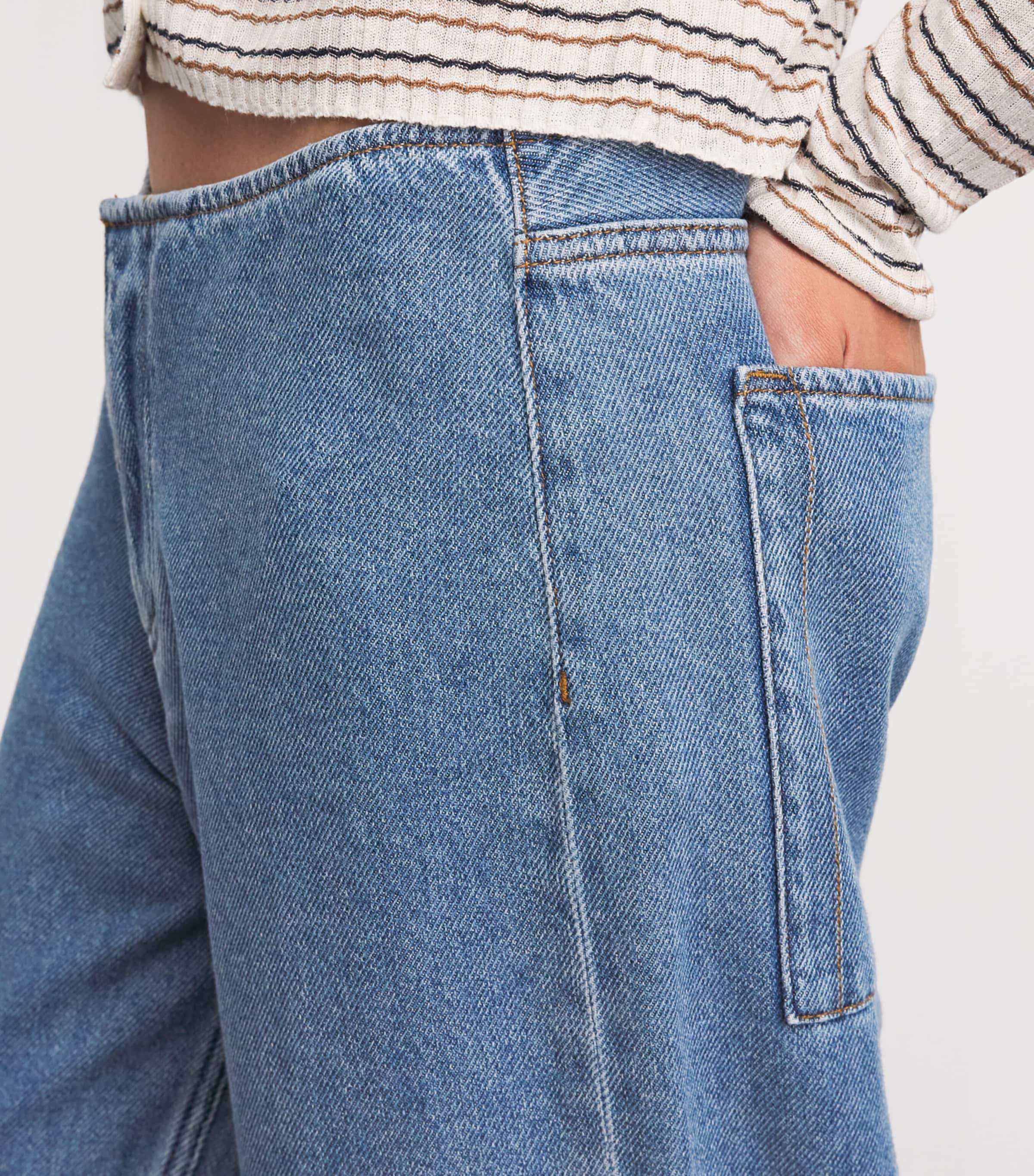STILL HERE Womens Drawstring Sport Wide-Leg Jeans Classic Blue Image 3
