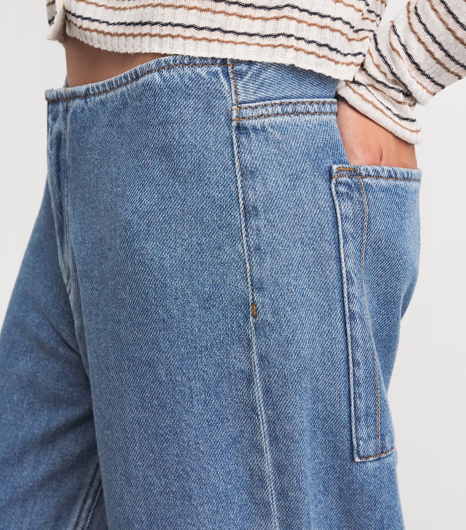 STILL HERE Womens Drawstring Sport Wide-Leg Jeans Classic Blue Image 3