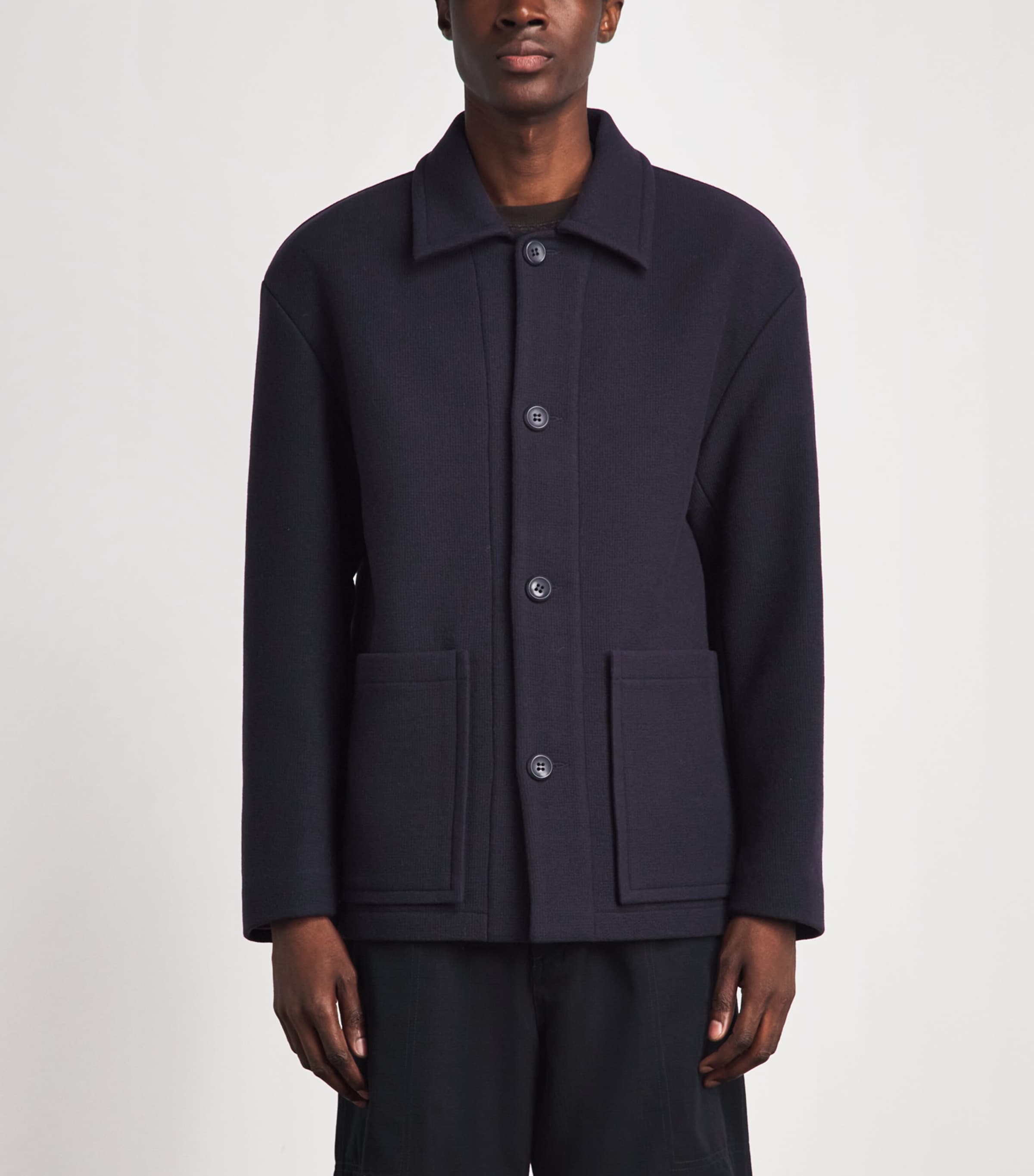 Sandro Paris Mens Wool-Blend Overshirt Midnight Blue Image 4